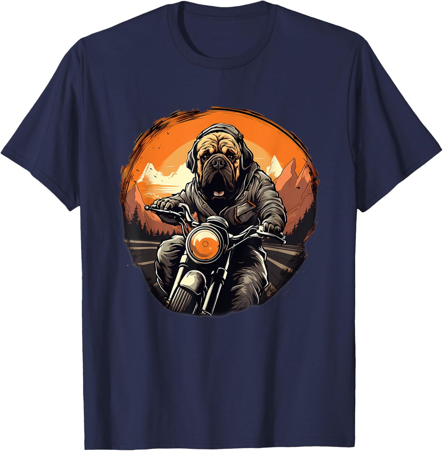 Biker English Mastiff Dog Riding Motorcycle T-Shirt - T-Shirt | Navy