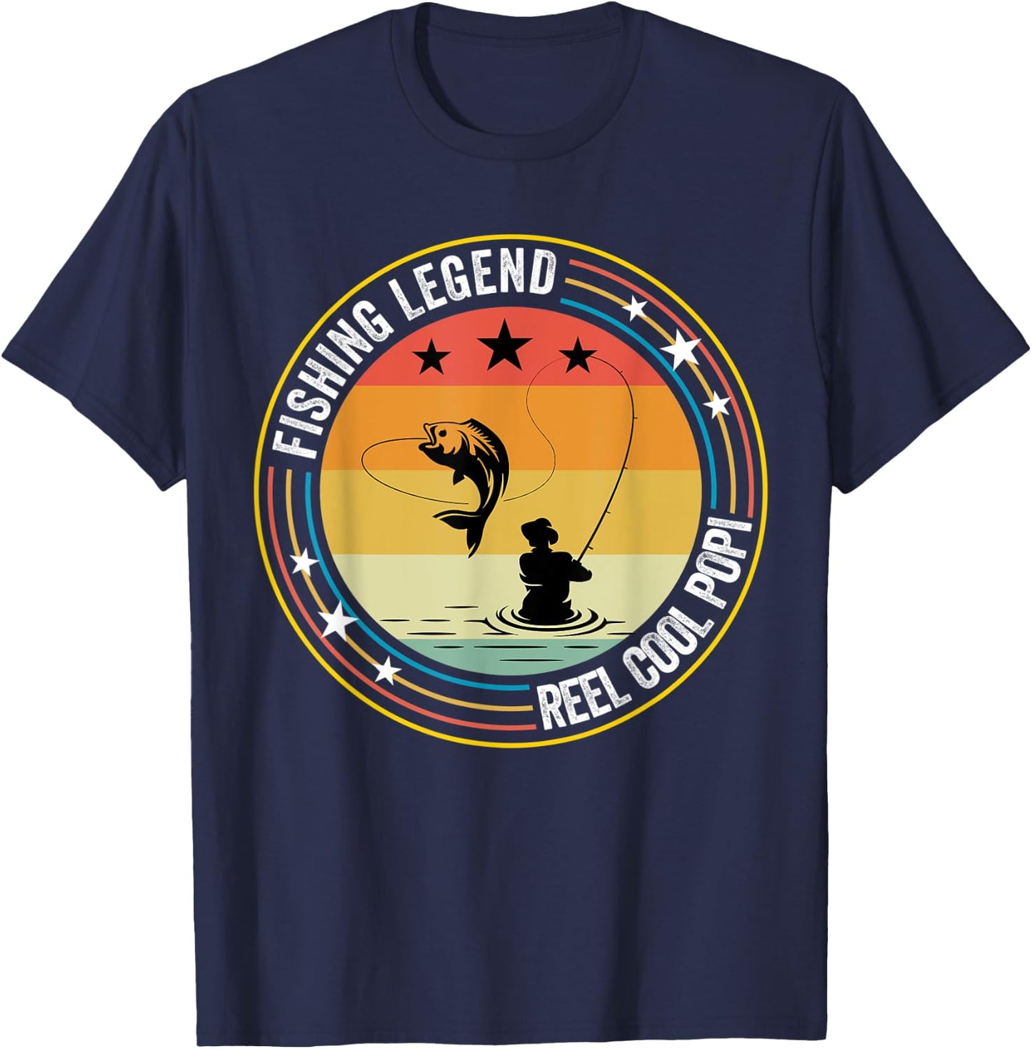 Retro Vintage Reel Cool Popi Fishing Legend Gift T-Shirt - T-Shirt | Navy