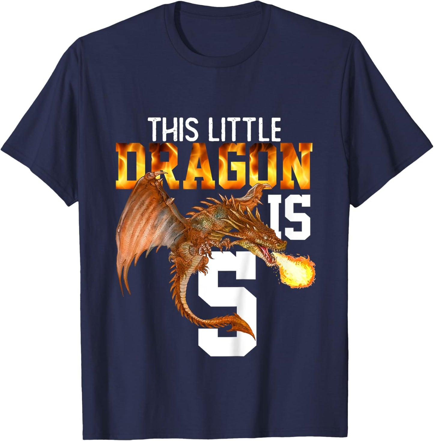 Turning 5 Year Old Birthday Gift Boy Dragon 5th Bday Girl T-Shirt - T-Shirt | Navy