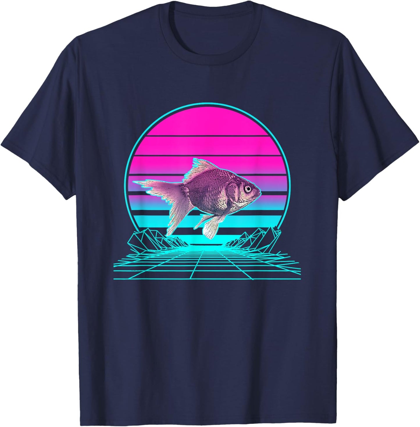 Vintage Retro Sunset Goldfish T-Shirt - T-Shirt | Navy