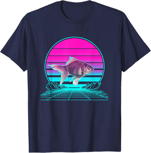 Vintage Retro Sunset Goldfish T-Shirt - T-Shirt | Navy