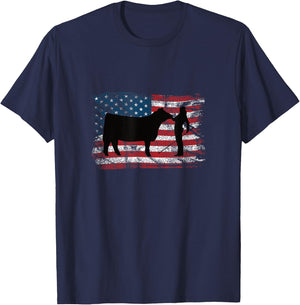 Showgirl Cattle American Patriotic USA Flag Fun Cattle Show T-Shirt - T-Shirt | Navy