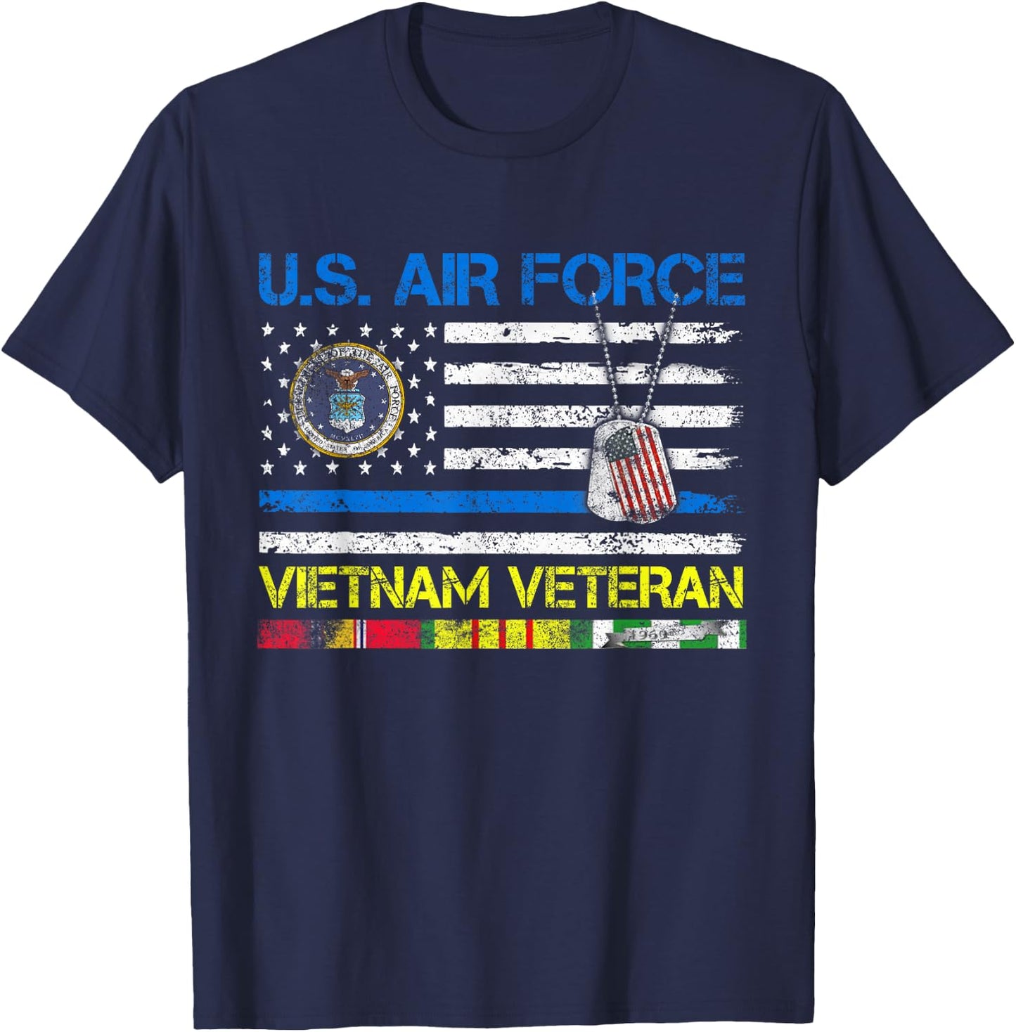 Men U.S Air Force Vietnam Veteran, USAF Veteran Flag Vintage T-Shirt - T-Shirt | Navy