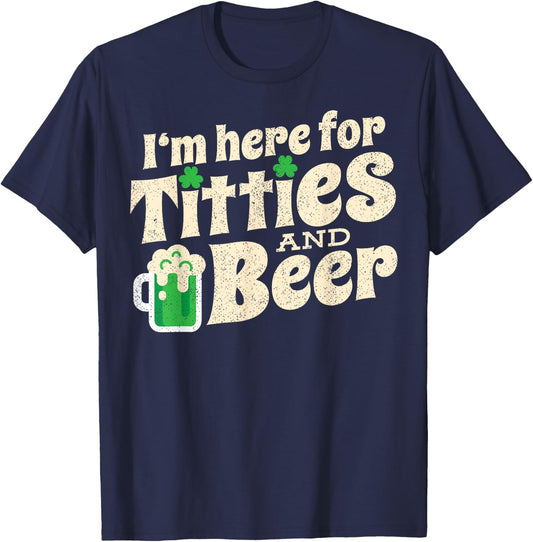 Titties And Beer Funny St Patricks Day 2020 T-Shirt - T-Shirt | Navy