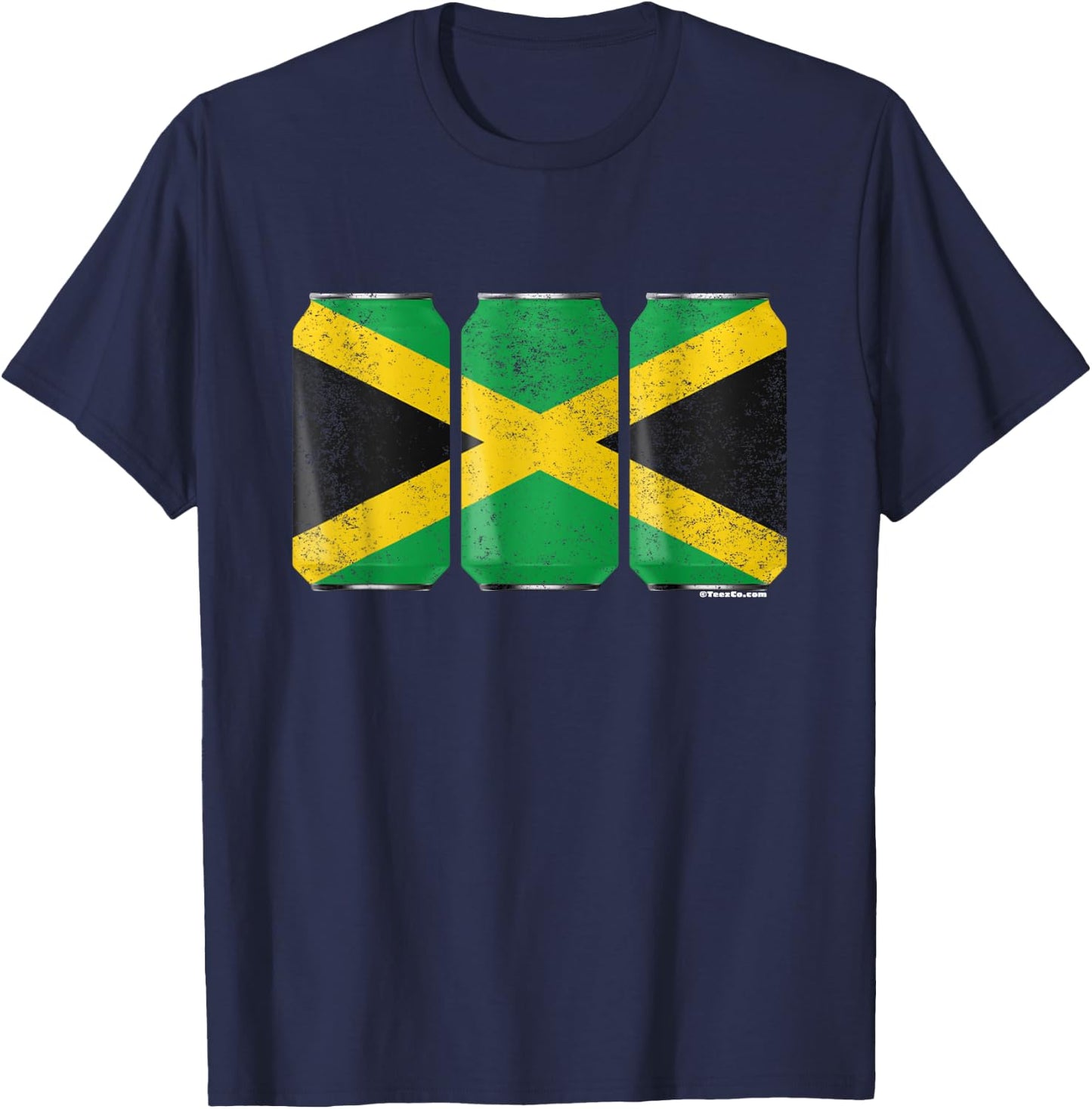 Cool Graphic Beer Cans Jamaica Flag T-Shirt - T-Shirt | Navy