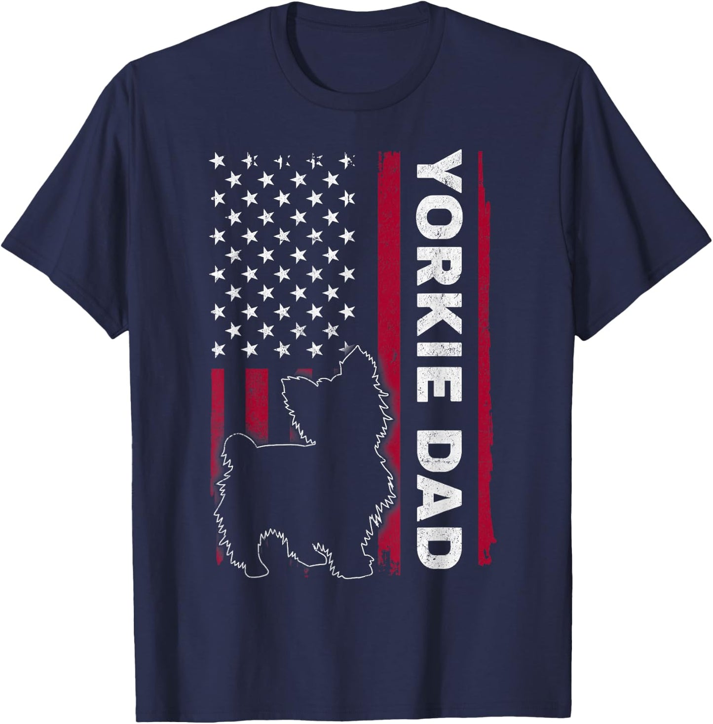 Yorkie Dog Vintage US American Flag Yorkie Dad Fathers Day T-Shirt - T-Shirt | Navy