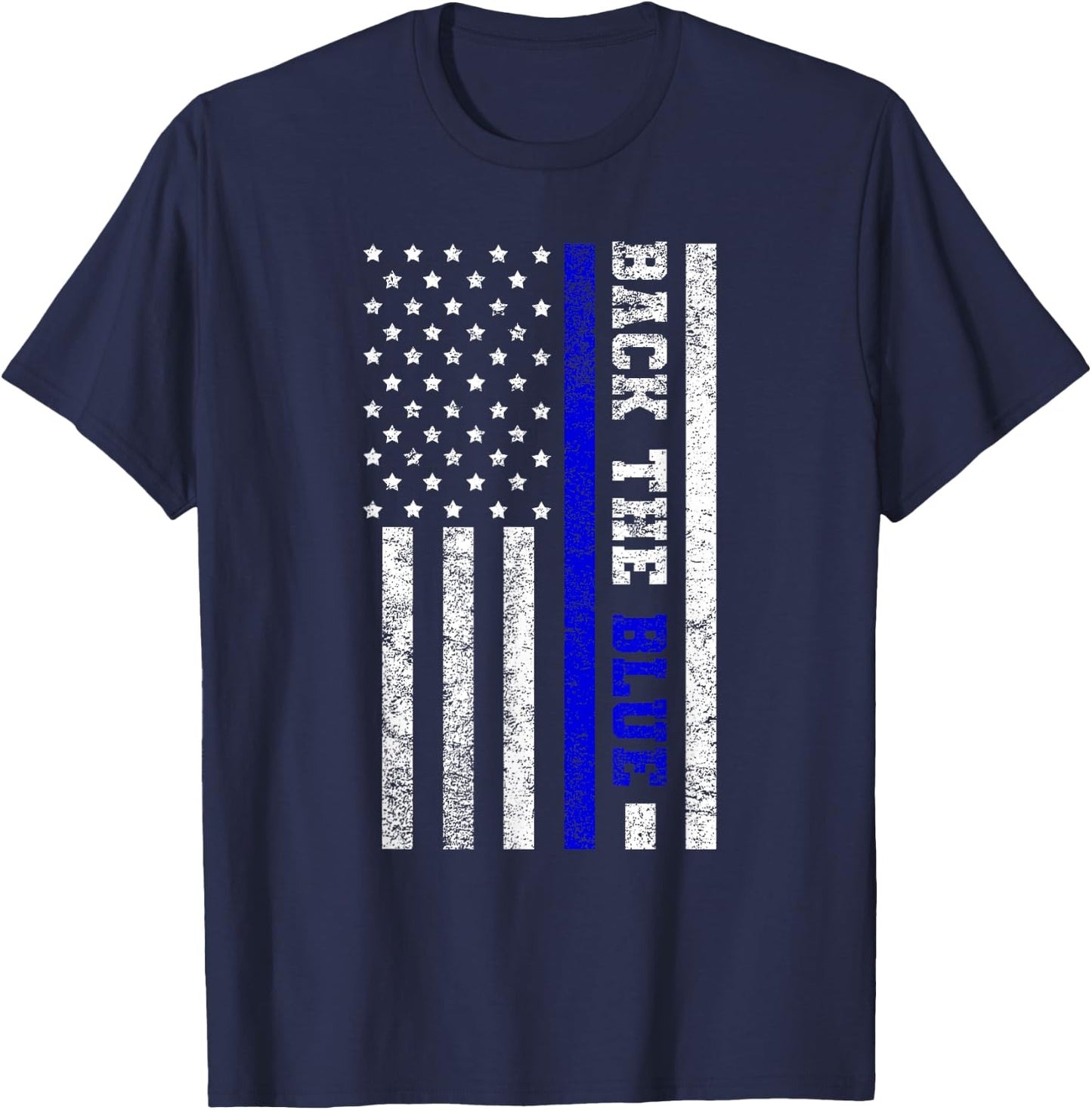 Back The Blue USA Flag Blue Line United States Police Gift T-Shirt - T-Shirt | Navy