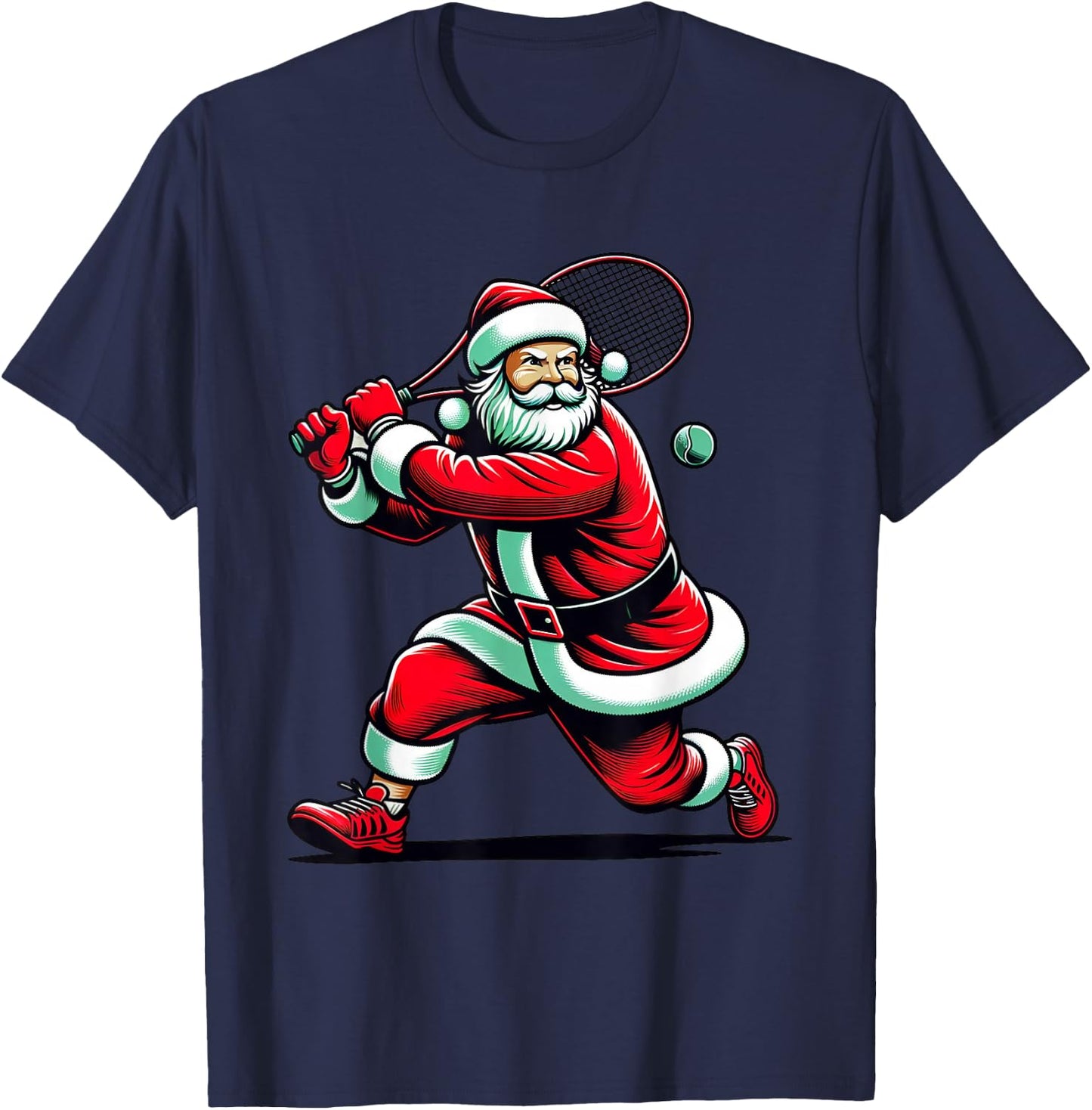Christmas Sports Santa Playing Tennis Xmas Women Men & Kids T-Shirt - T-Shirt | Navy