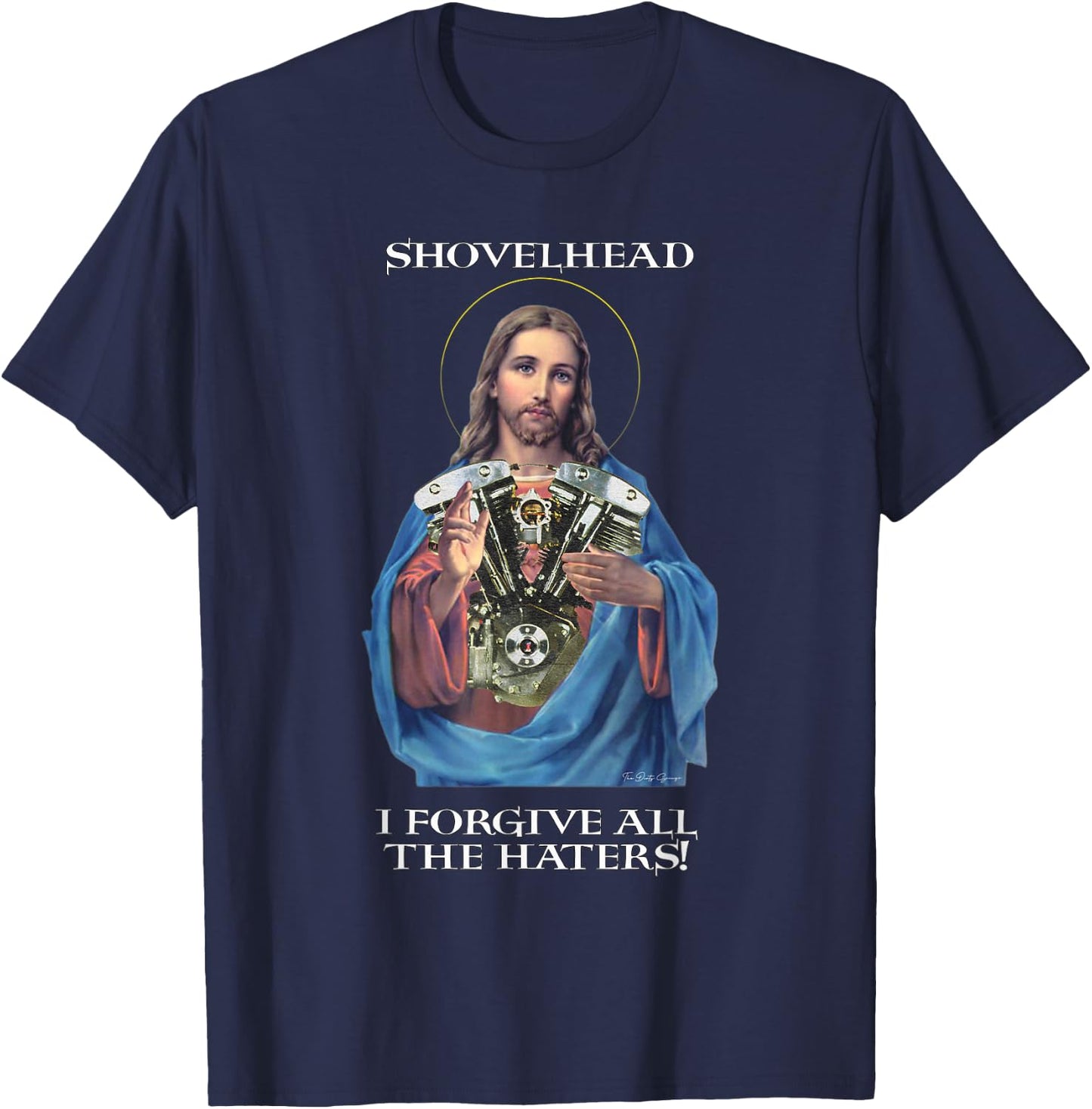Retro Jesus Shovelhead I Forgive all the haters Biker Gear T-Shirt - T-Shirt | Navy