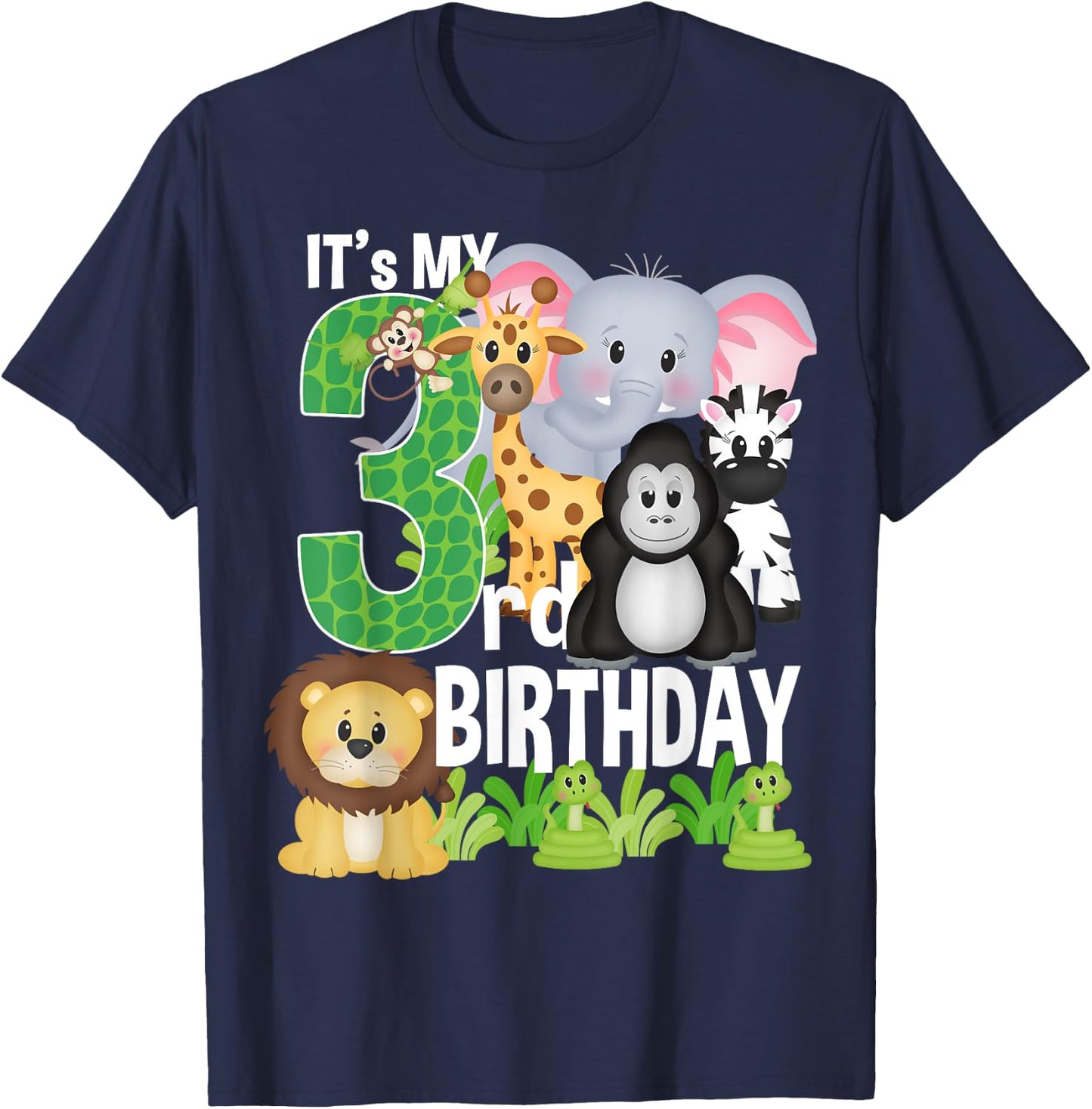 It's My 3rd Birthday Party Jungle Safari Zoo Theme Bday T-Shirt - T-Shirt | Navy