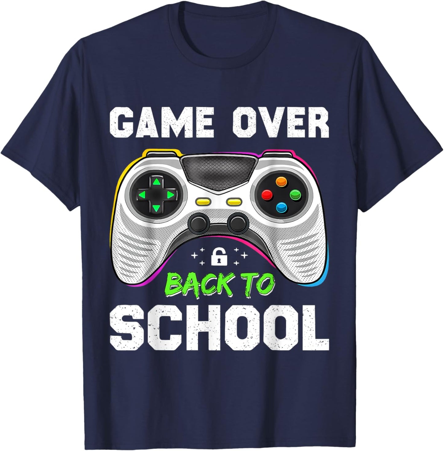 Back To School Game Over Back To School Men Boy Kids Funny T-Shirt - T-Shirt | Navy