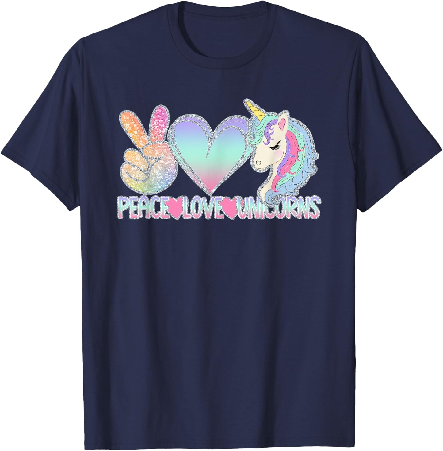 Peace Love Unicorns - Funny Magic Horse Lover Gift T-Shirt - T-Shirt | Navy