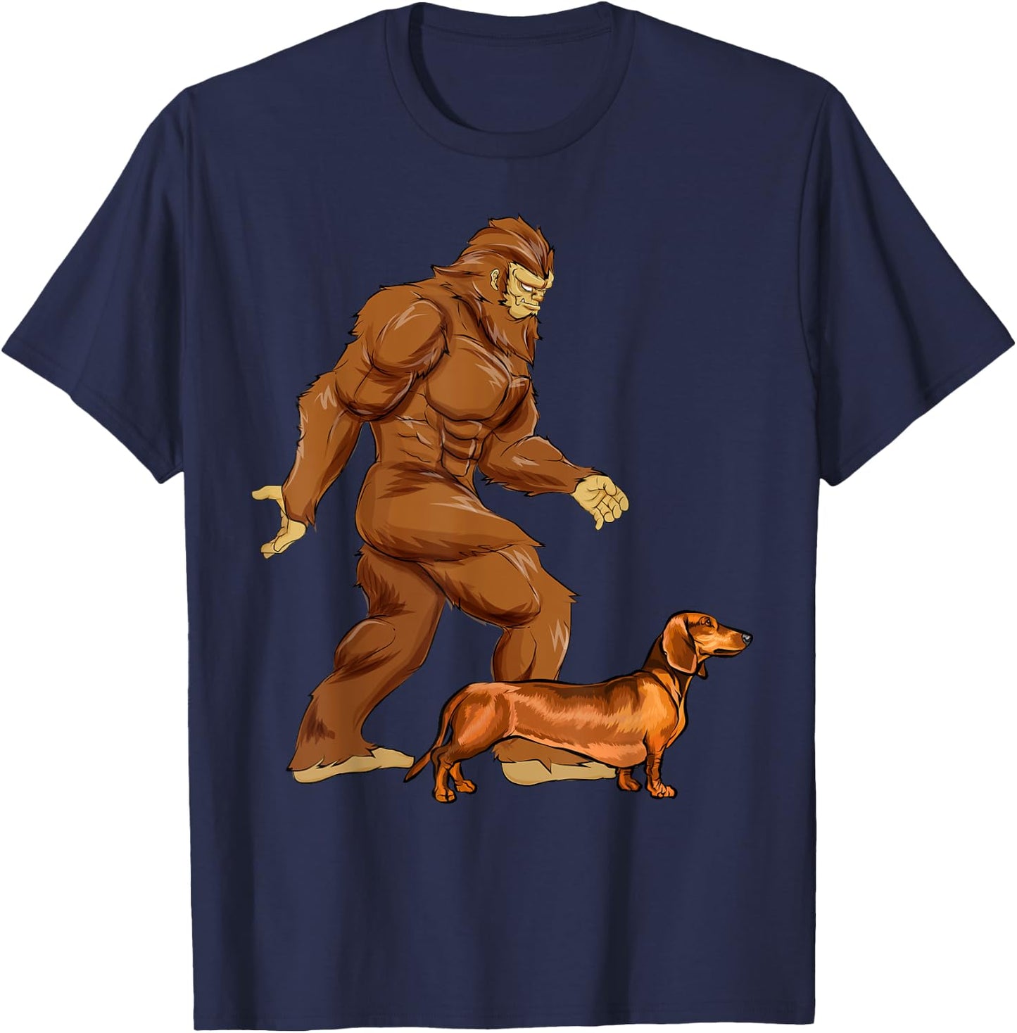 Funny Bigfoot Walking Brown Dachshund Sasquatch Dog Men Women Girls Kids T-Shirt - T-Shirt | Navy