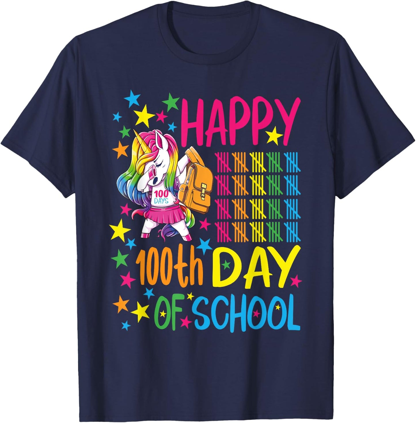 Happy 100th Day Of School Unicorn T-Shirt - T-Shirt | Navy