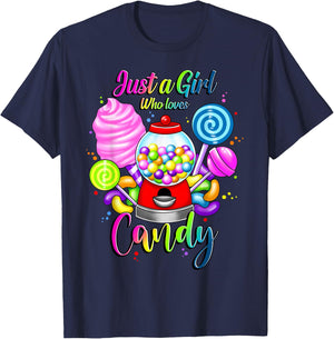 Just A Girl Who Loves Candy, Rainbow Sweets Tester Gift T-Shirt - T-Shirt | Navy