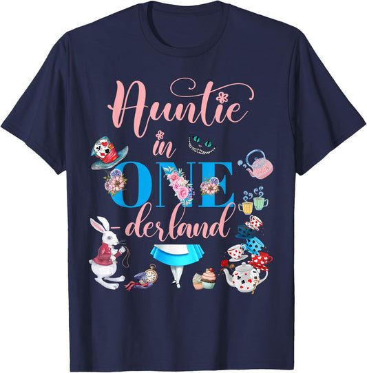 Alice in ONEderland Family Auntie Of The Birthday Girl T-Shirt - T-Shirt | Navy