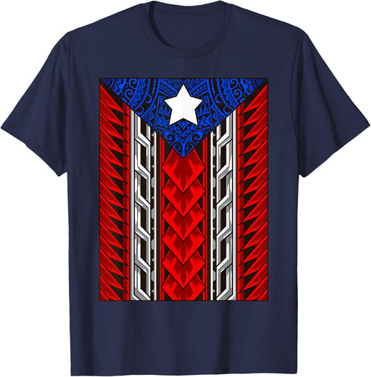 Puerto Rican Tribal Flag - Modern Boricua - Puerto Rico T-Shirt - T-Shirt | Navy