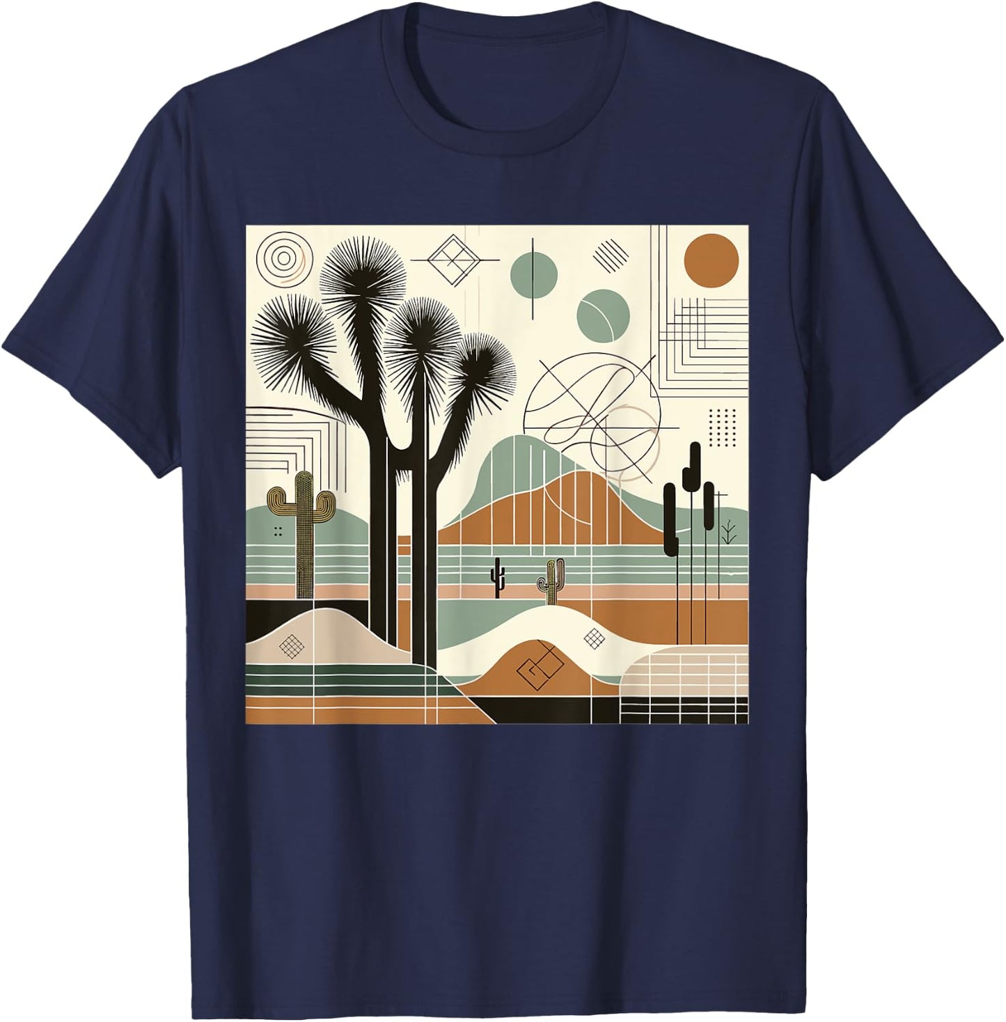 Joshua Tree National Park Line Art Vintage Hiking Camping T-Shirt - T-Shirt | Navy