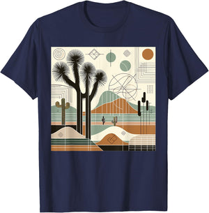 Joshua Tree National Park Line Art Vintage Hiking Camping T-Shirt - T-Shirt | Navy