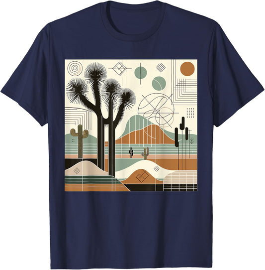 Joshua Tree National Park Line Art Vintage Hiking Camping T-Shirt - T-Shirt | Navy