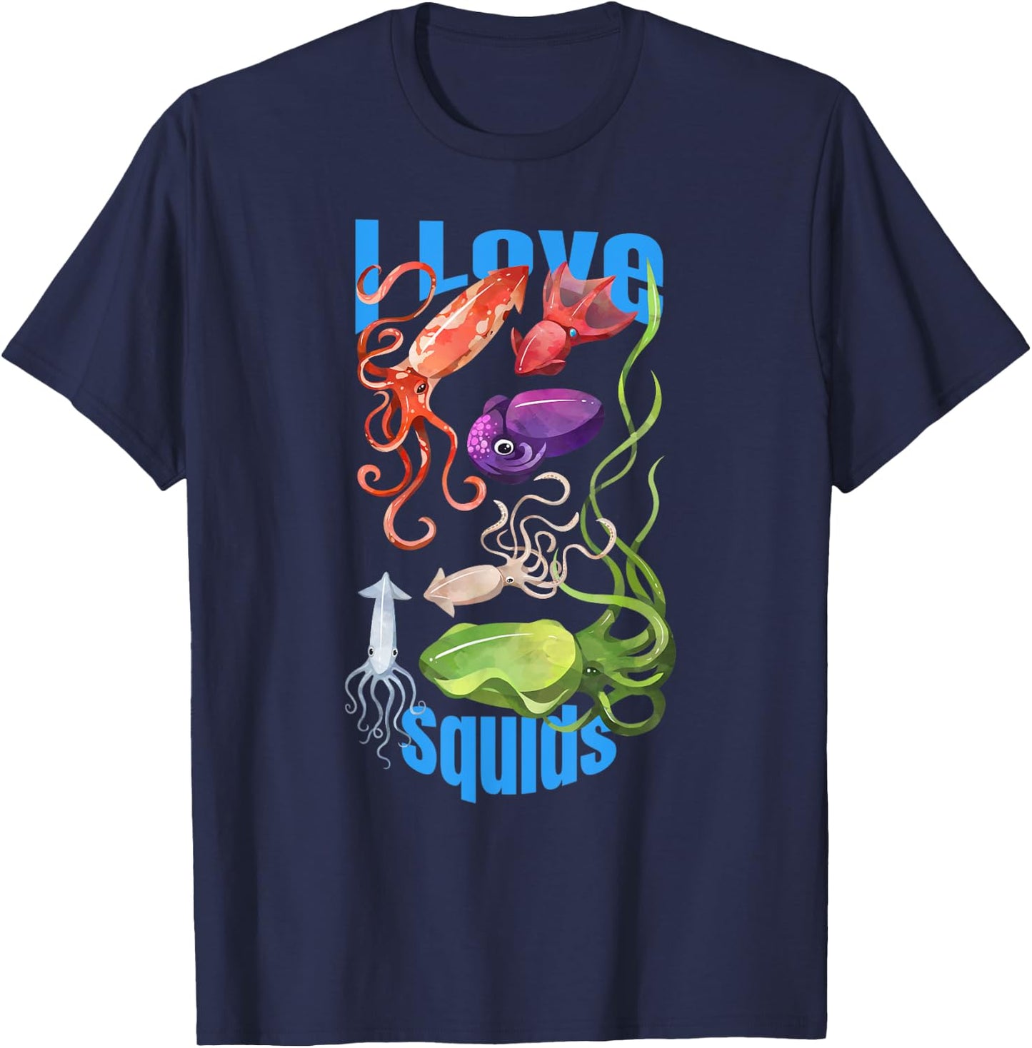 I Love Squids octopus cephalopod ocean summer kawaii cute Men Women Girls Kids T-Shirt - T-Shirt | Navy