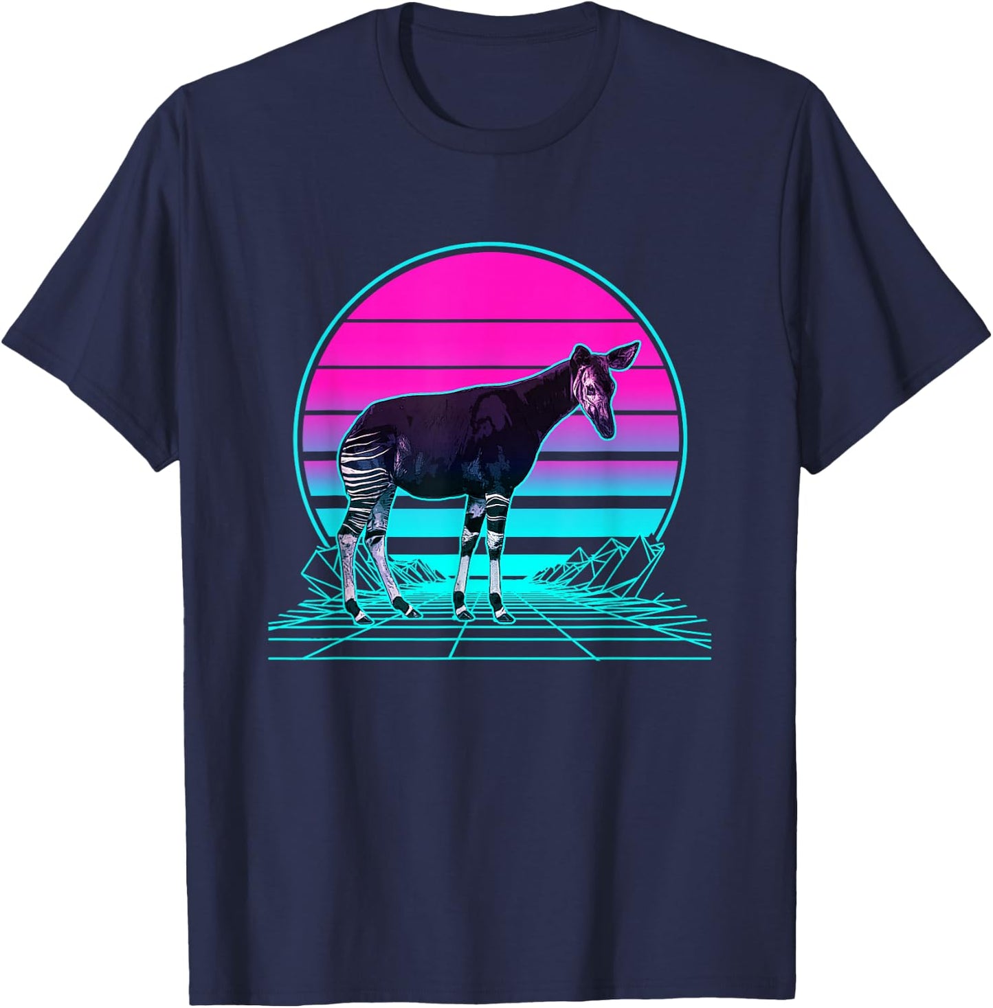 Vintage Retro Sunset Okapi T-Shirt - T-Shirt | Navy