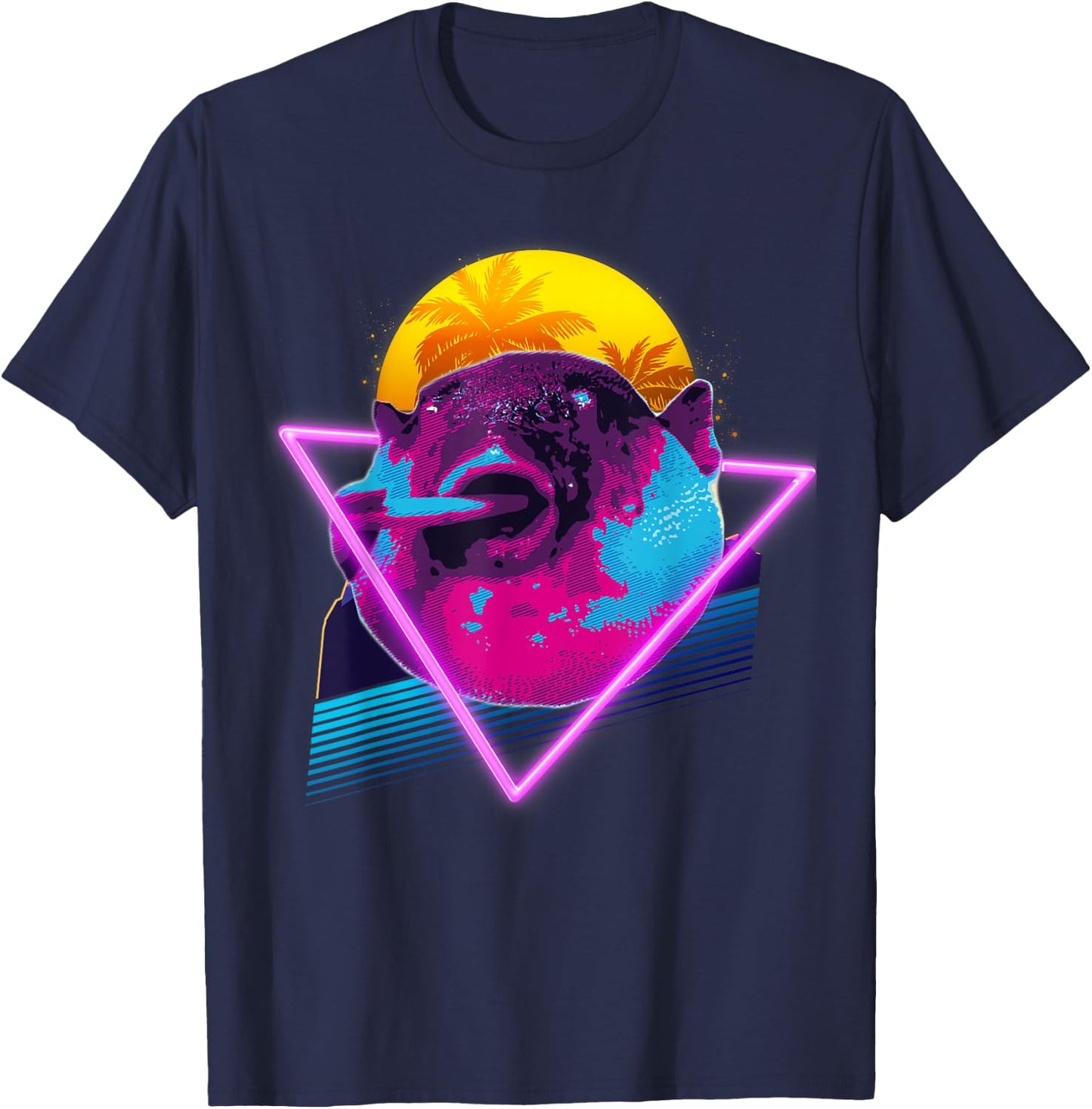 Pufferfish Eating a Carrot Meme Blowfish Retro Vaporwave T-Shirt - T-Shirt | Navy