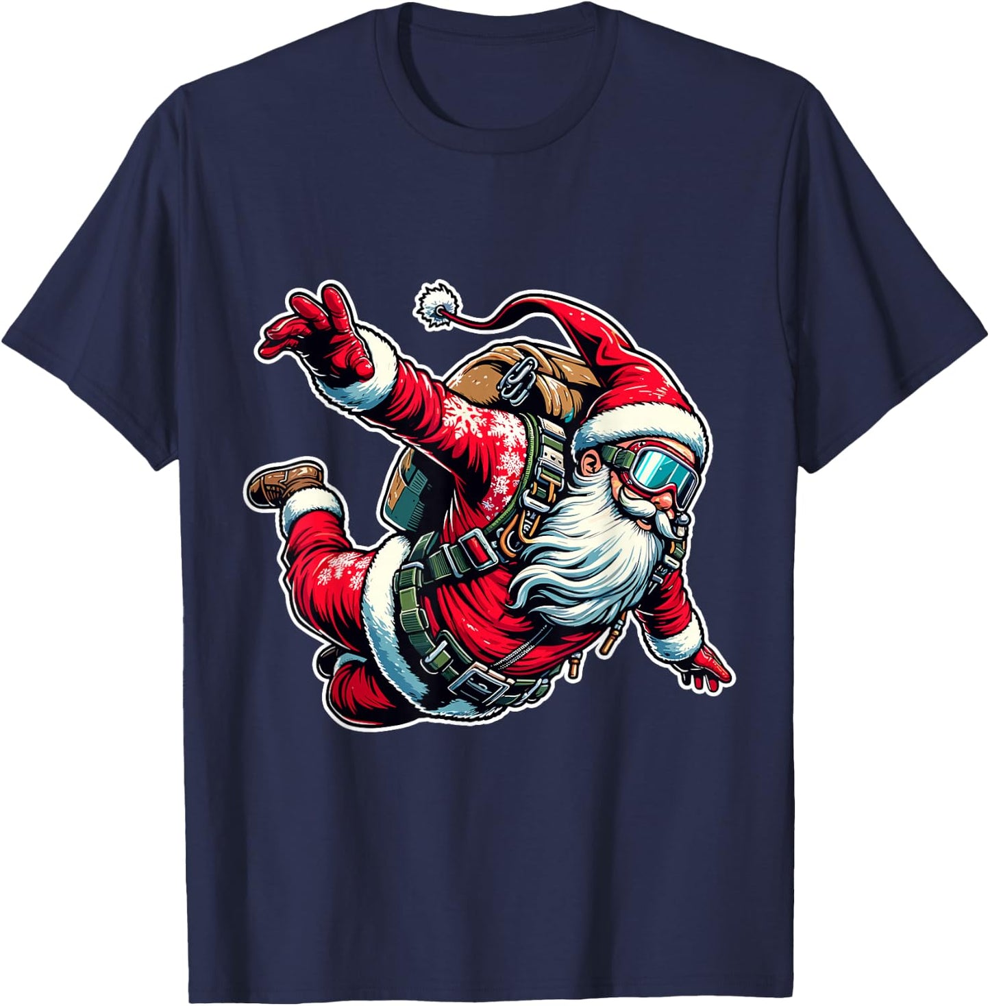 Skydiving Parachuting Funny Christmas Santa Free Flying Fall T-Shirt - T-Shirt | Navy