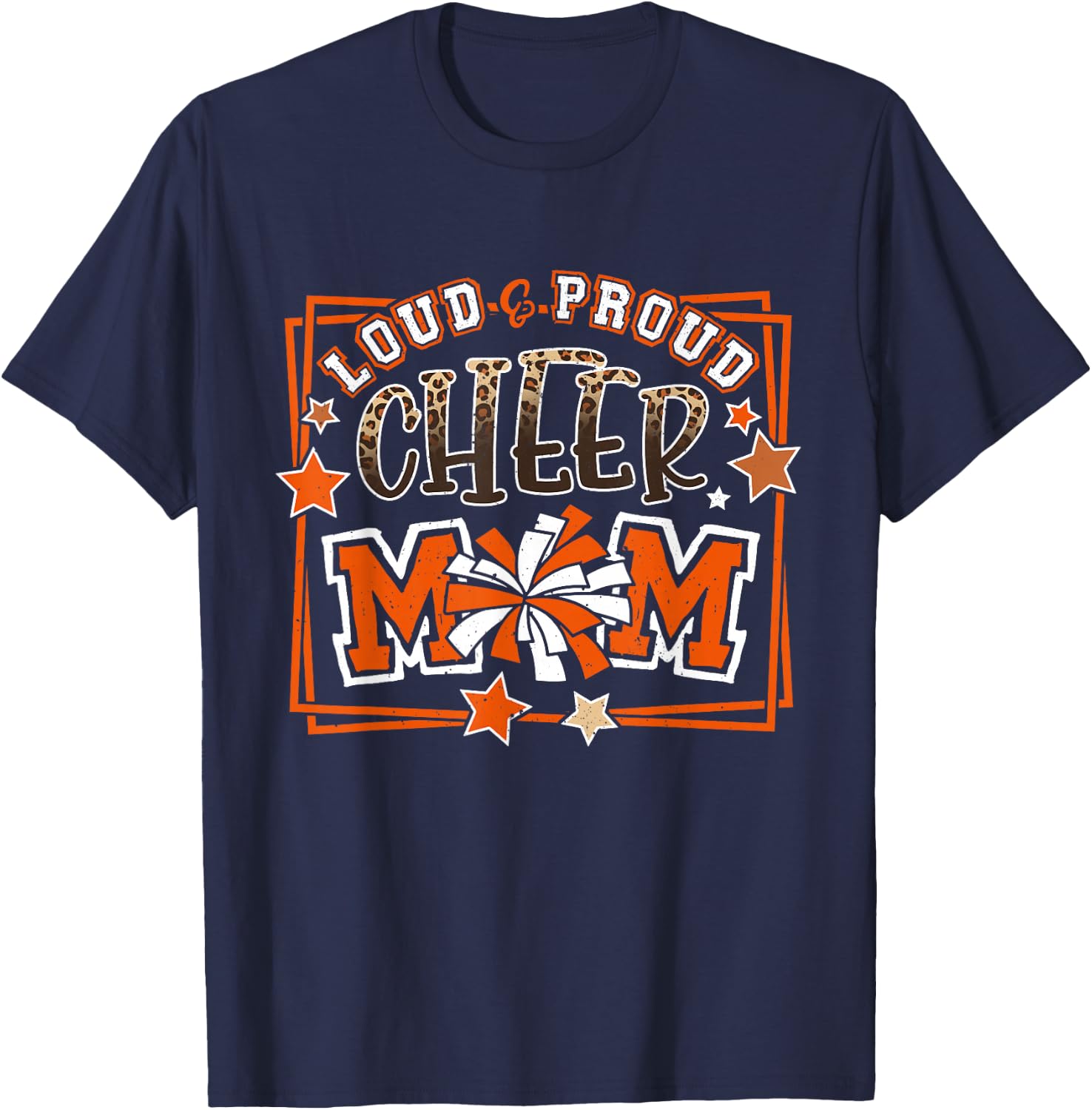 Loud & Proud Cheer Mom Orange Team Leopard Funny Cheer Crew T-Shirt - T-Shirt | Navy