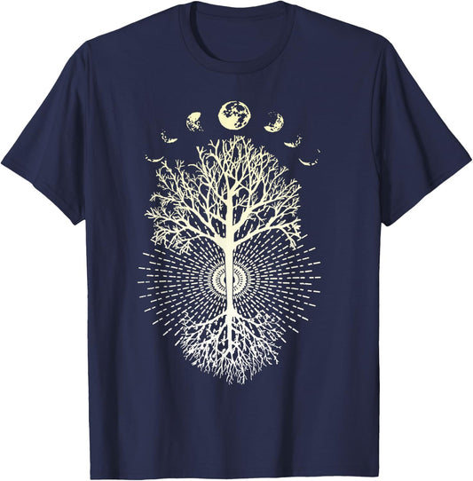 Phases of the Moon Tree of Life Mindfulness T-Shirt - T-Shirt | Navy