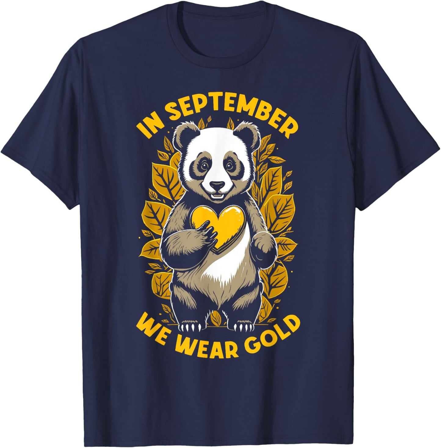 In September We Wear Gold Childhood Cancer Awareness Panda T-Shirt - T-Shirt | Navy