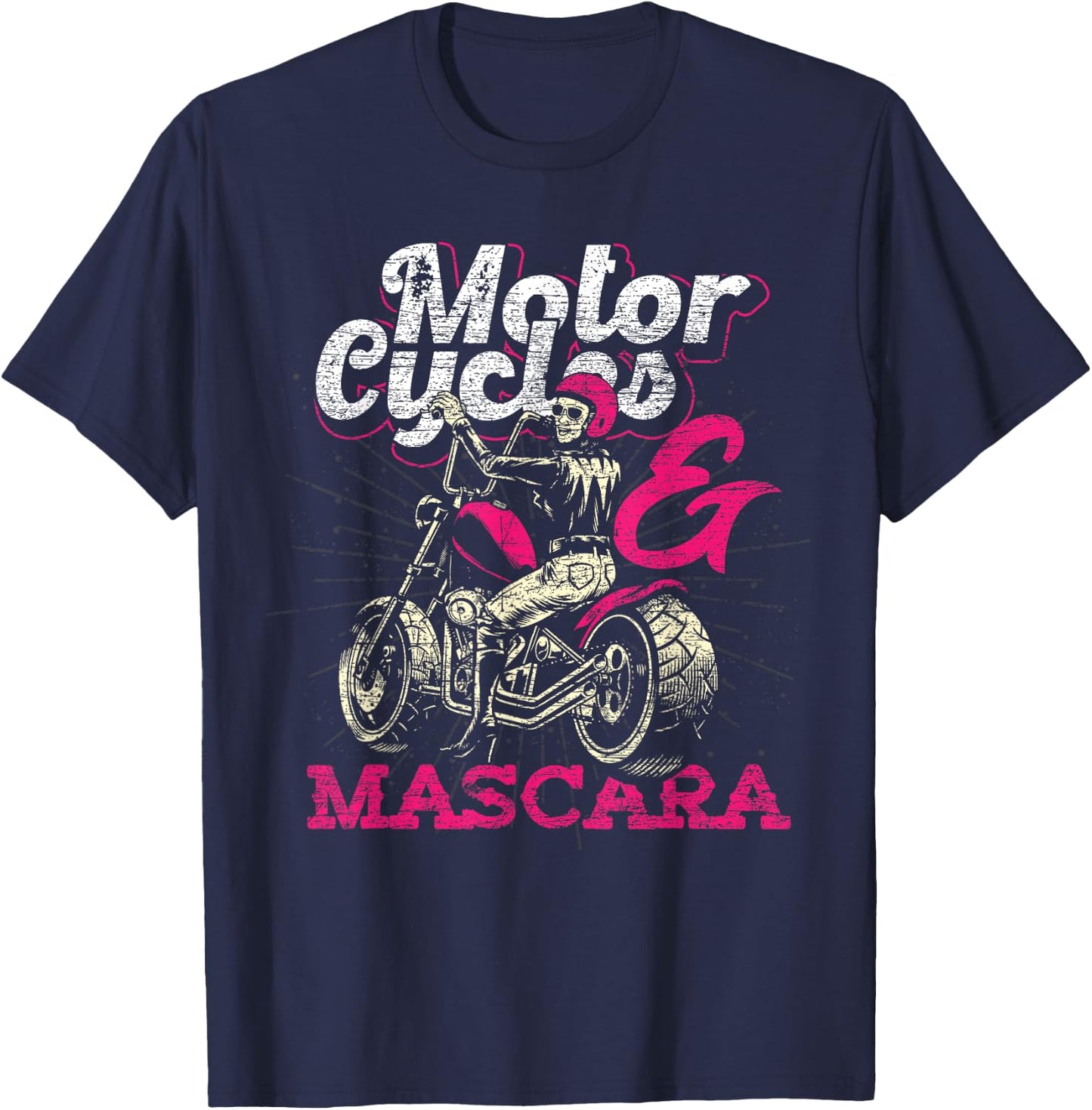 Moto Rider Women Girls Gift Motorcycles And Mascara Biker T-Shirt - T-Shirt | Navy