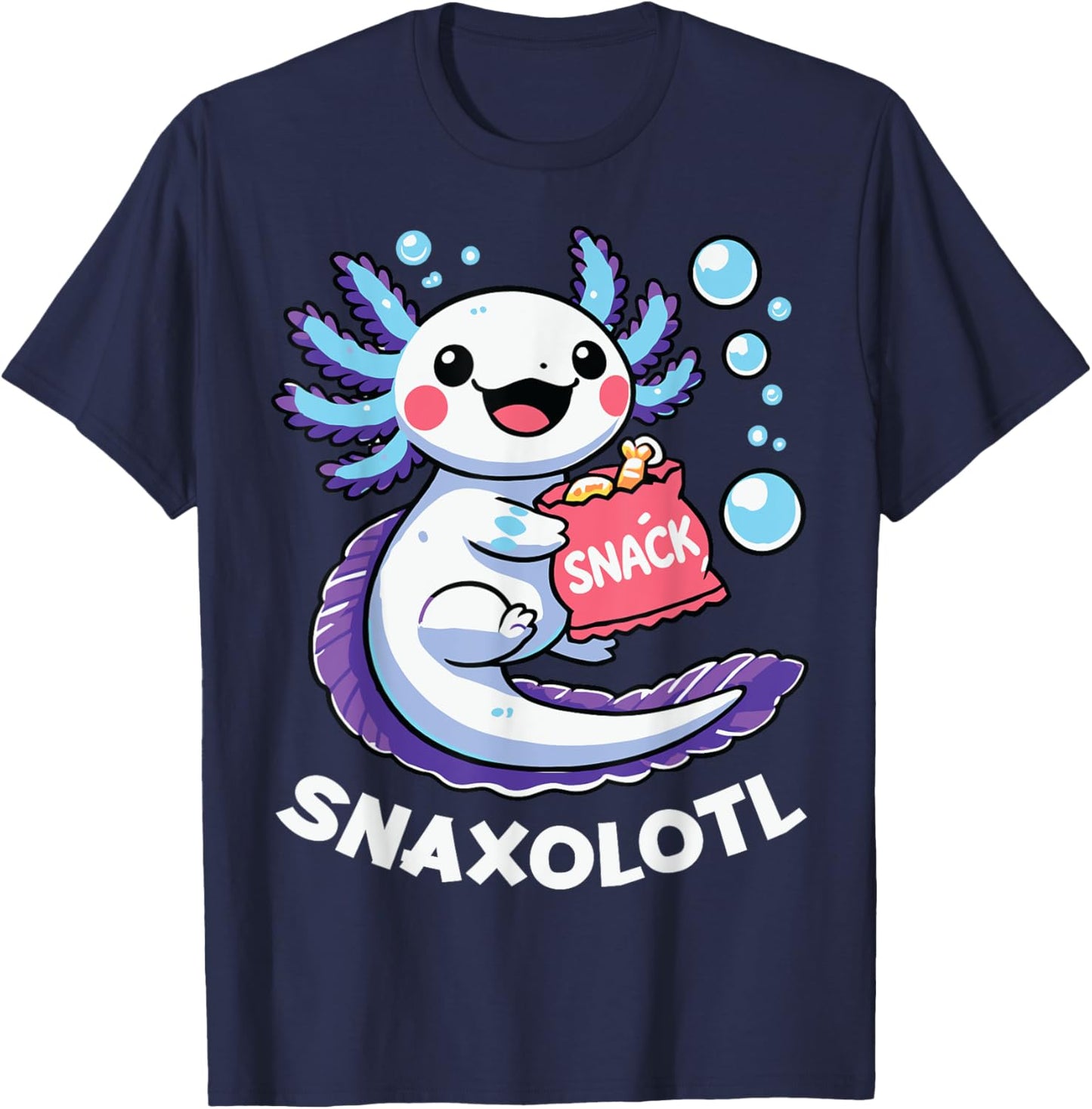 Snaxolotl Axolotl Kawaii Anime Funny Women Men Kids Snacks T-Shirt - T-Shirt | Navy