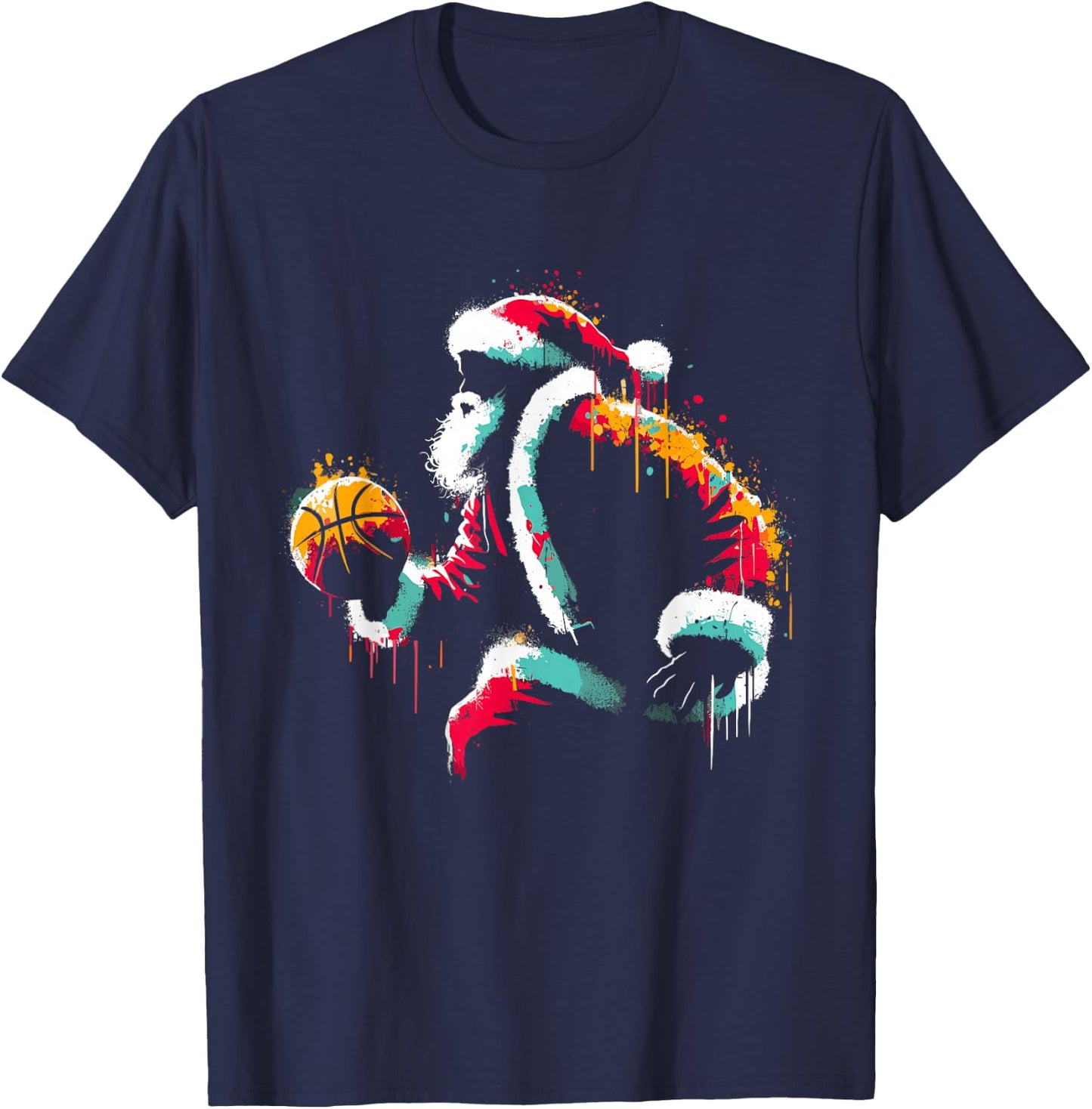 Santa Claus Basketball - Vintage Christmas Costume Lover T-Shirt - T-Shirt | Navy