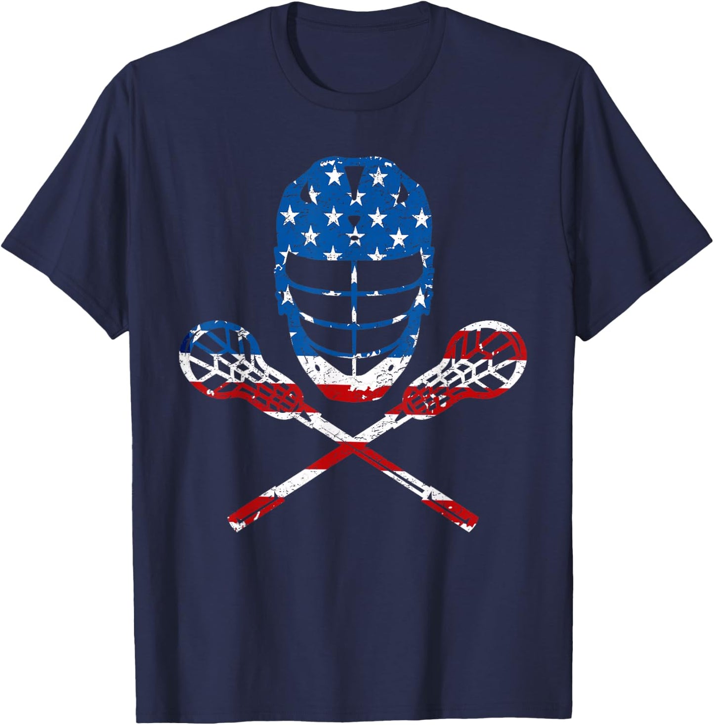 Lacrosse American Flag Lax Helmet Sticks 4th of July Gifts T-Shirt - T-Shirt | Navy