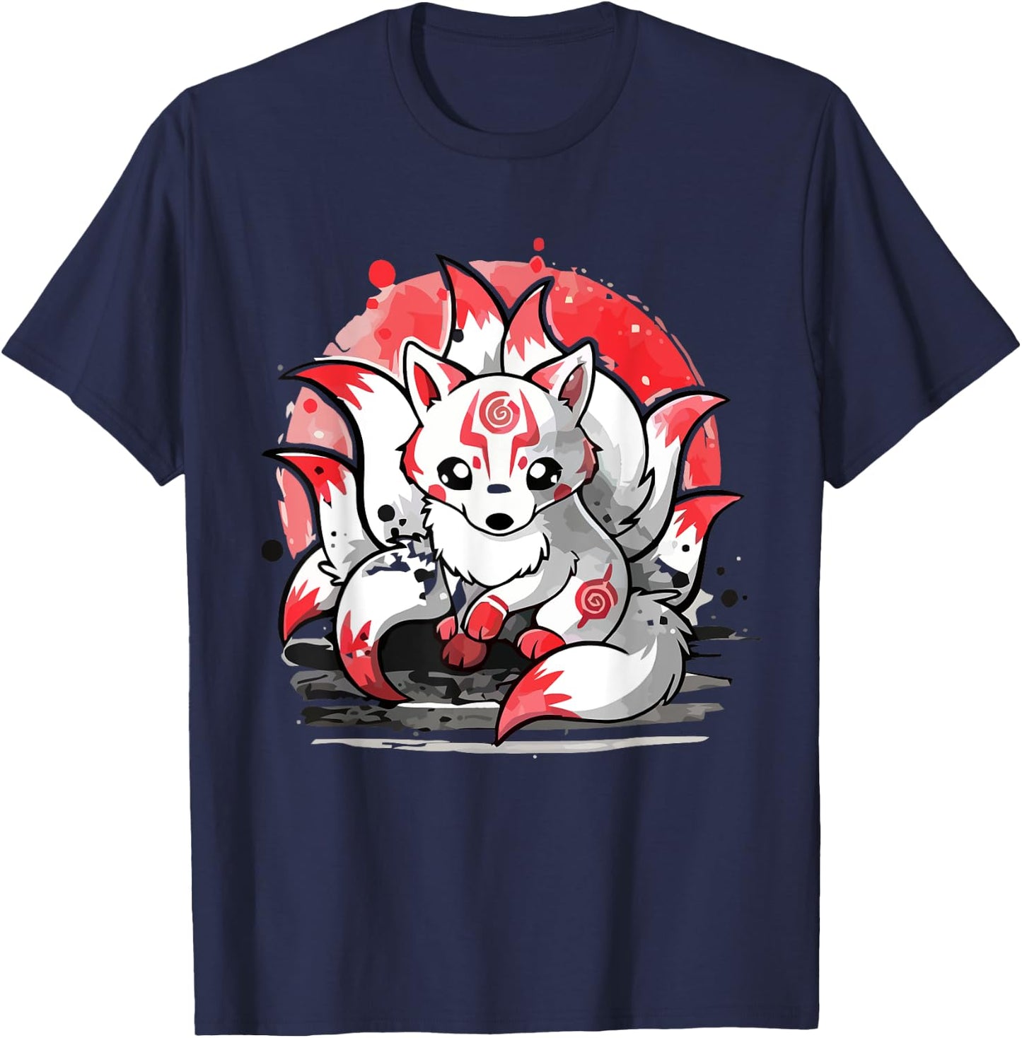 Laughing nine-tails Kitsune Japanese Fox Kids Teens Girls T-Shirt - T-Shirt | Navy