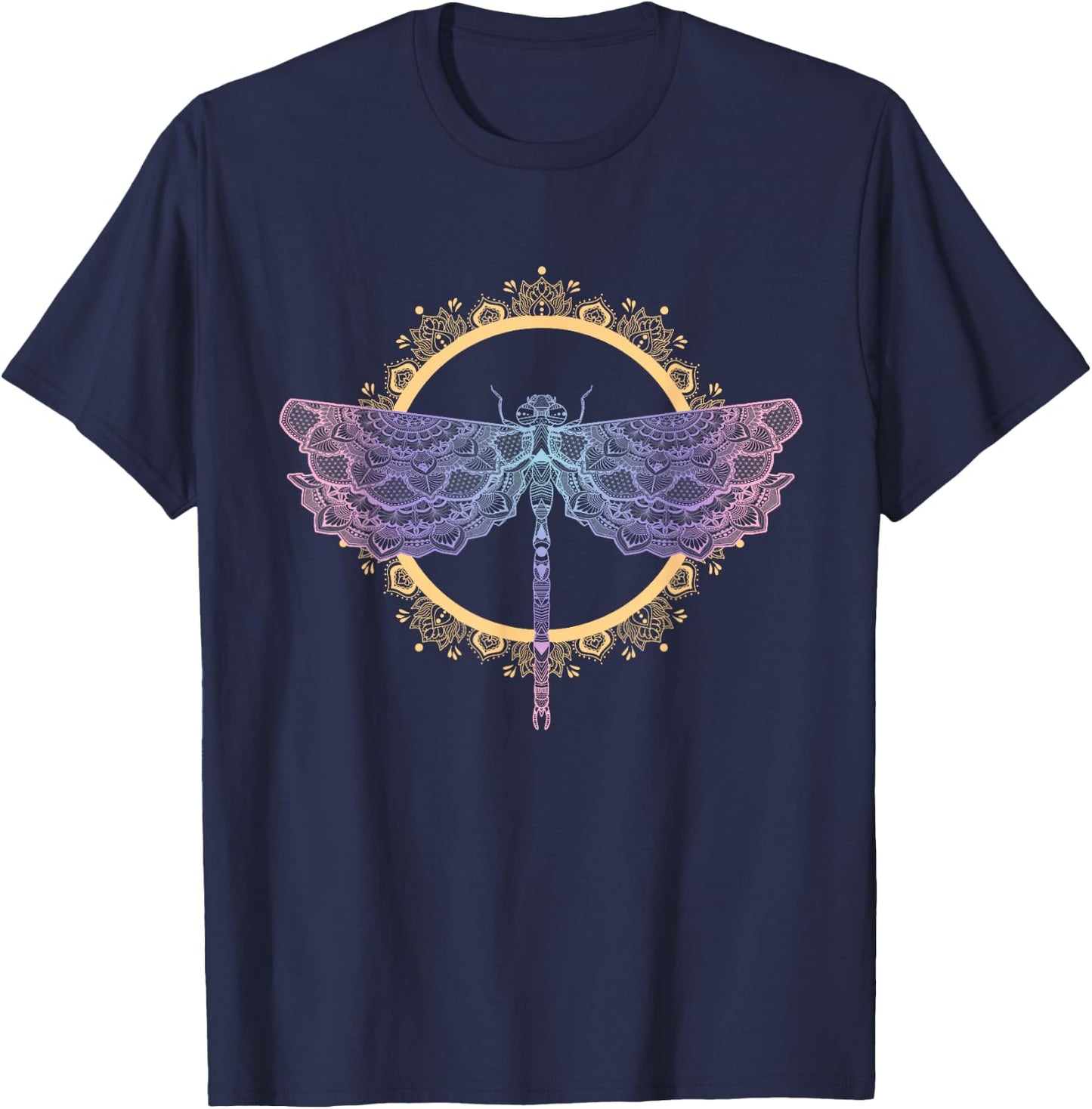 Meditation Mandala Dragonfly Esoteric Yoga Design T-Shirt - T-Shirt | Navy