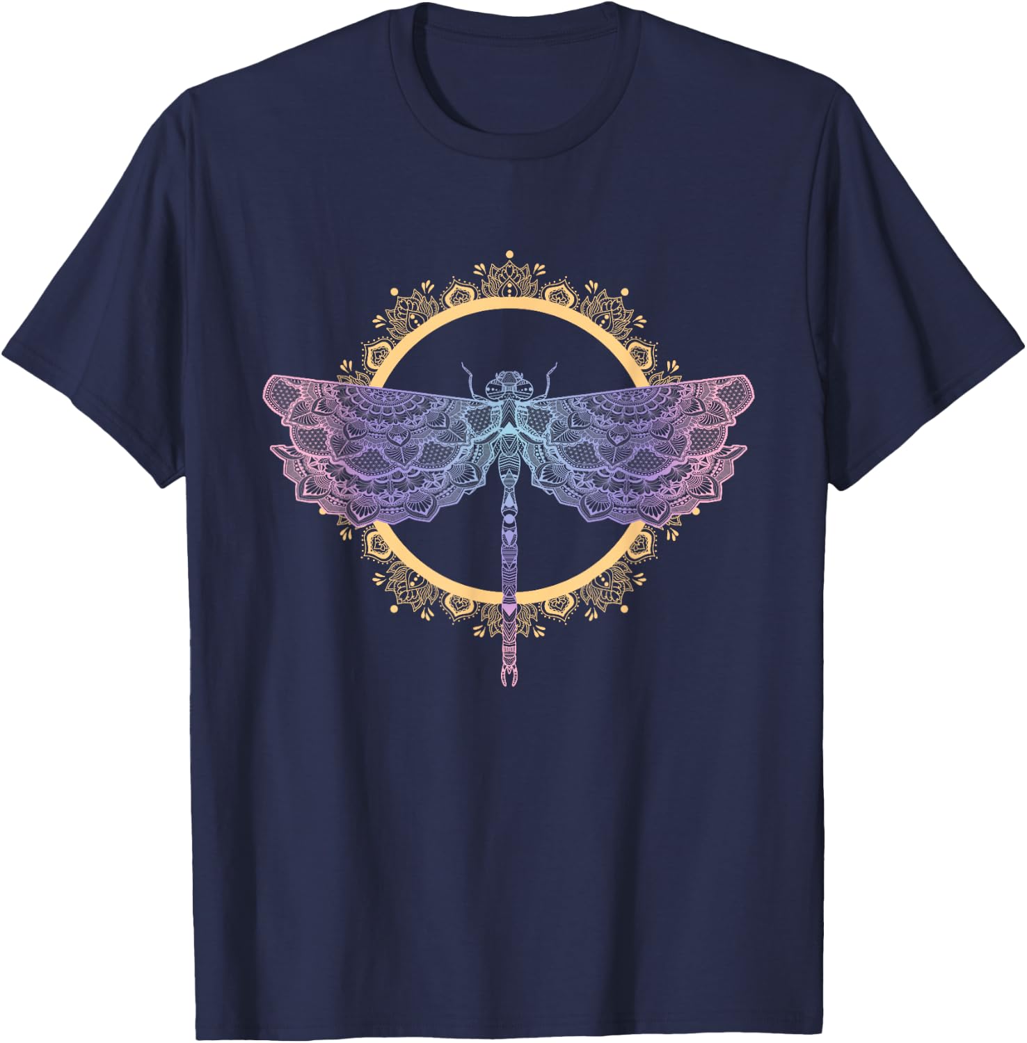 Meditation Mandala Dragonfly Esoteric Yoga Design T-Shirt - T-Shirt | Navy