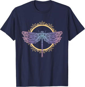 Meditation Mandala Dragonfly Esoteric Yoga Design T-Shirt - T-Shirt | Navy