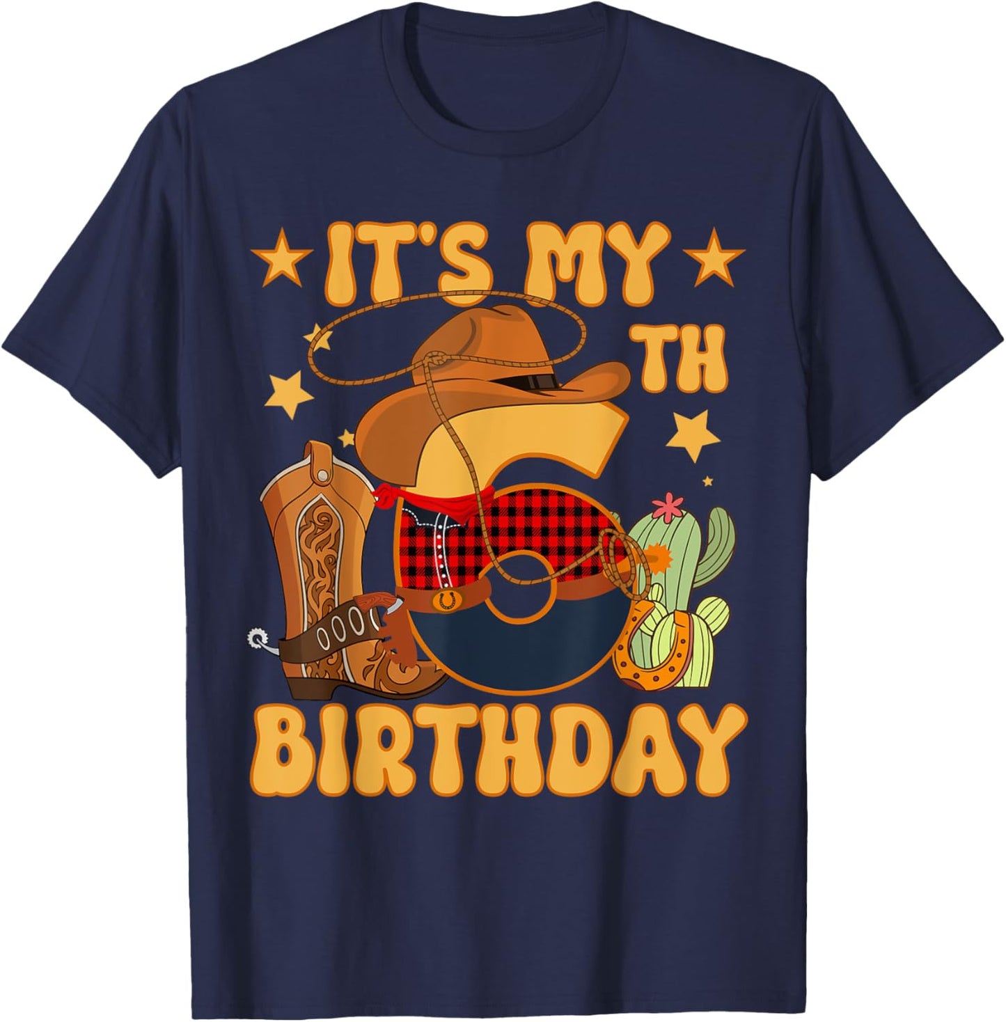 It's My 6th Birthday Cowboy Rodeo Horse 6 Year Old Bday Boy T-Shirt - T-Shirt | Navy