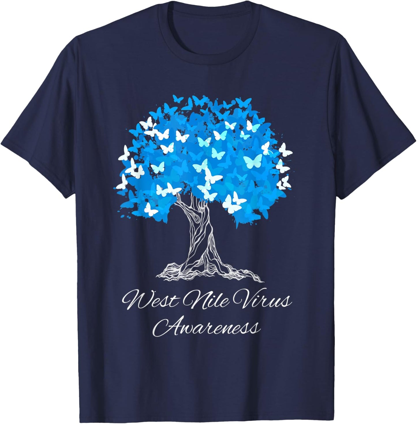 West Nile Virus Awareness Tree With Butterflies Support T-Shirt - T-Shirt | Navy