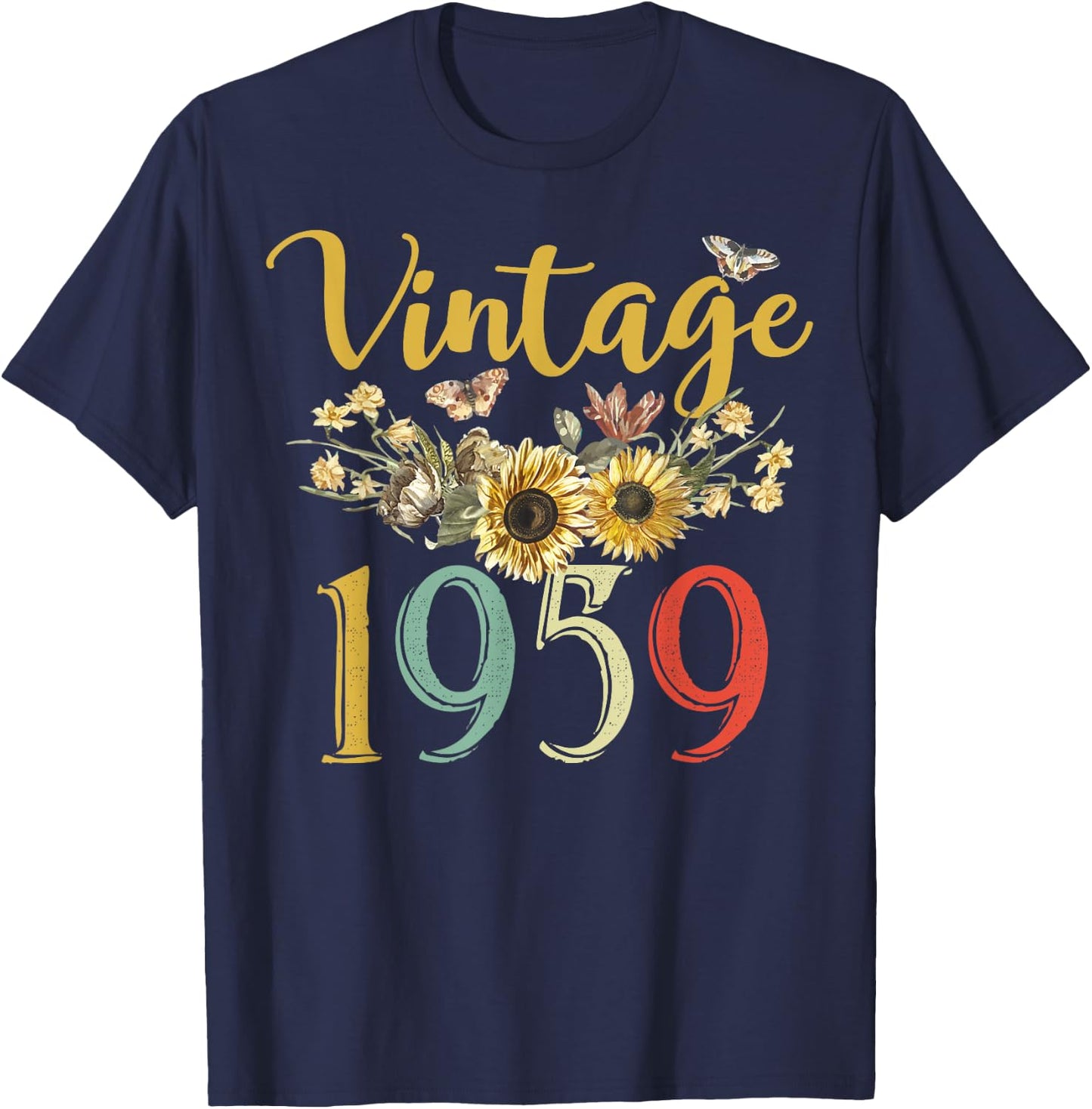 Vintage 1959 Sunflower 66th Birthday Awesome Since 1959 T-Shirt - T-Shirt | Navy