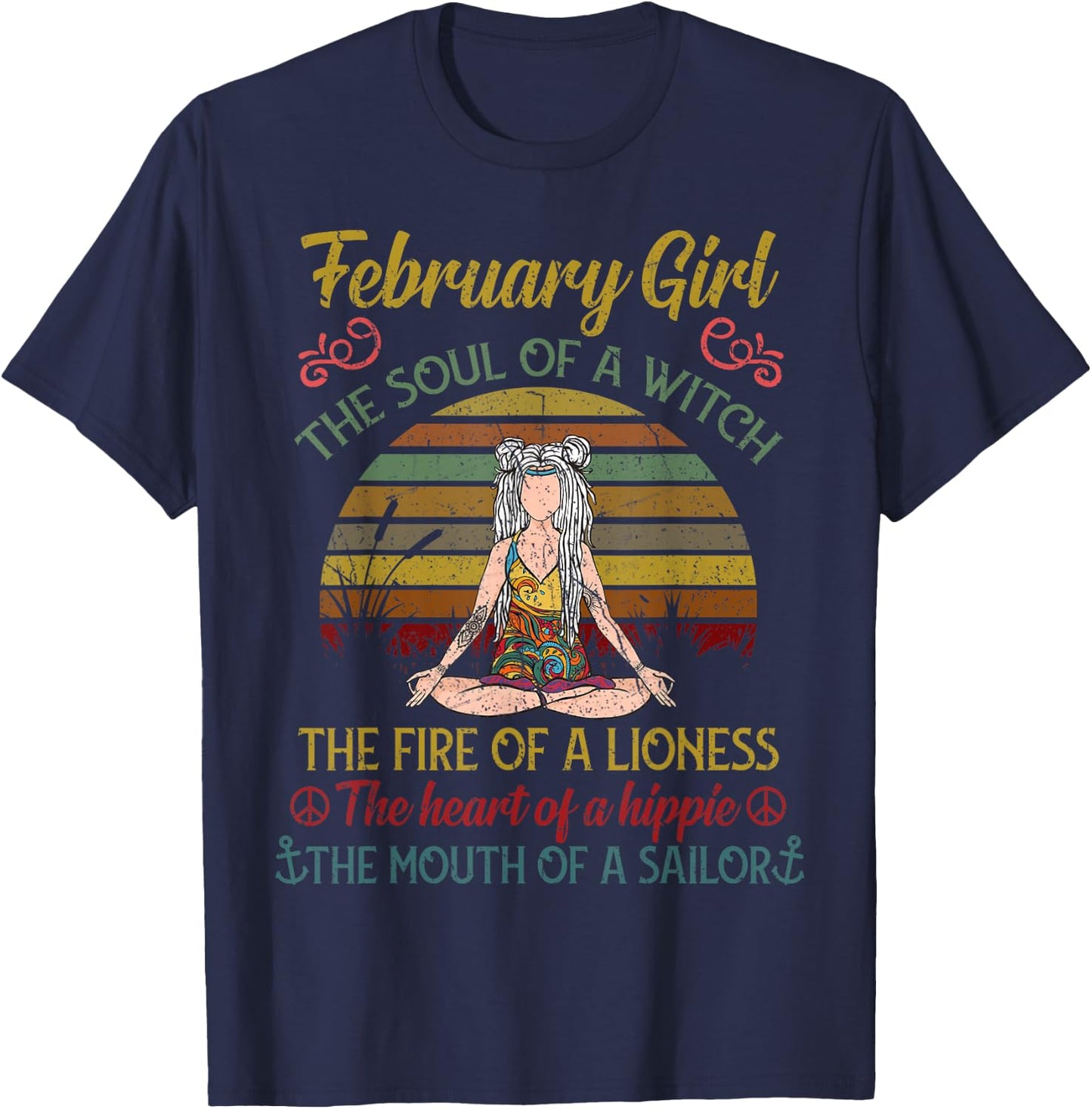 February Girl The Soul of A Witch Vintage February Birthday T-Shirt - T-Shirt | Navy