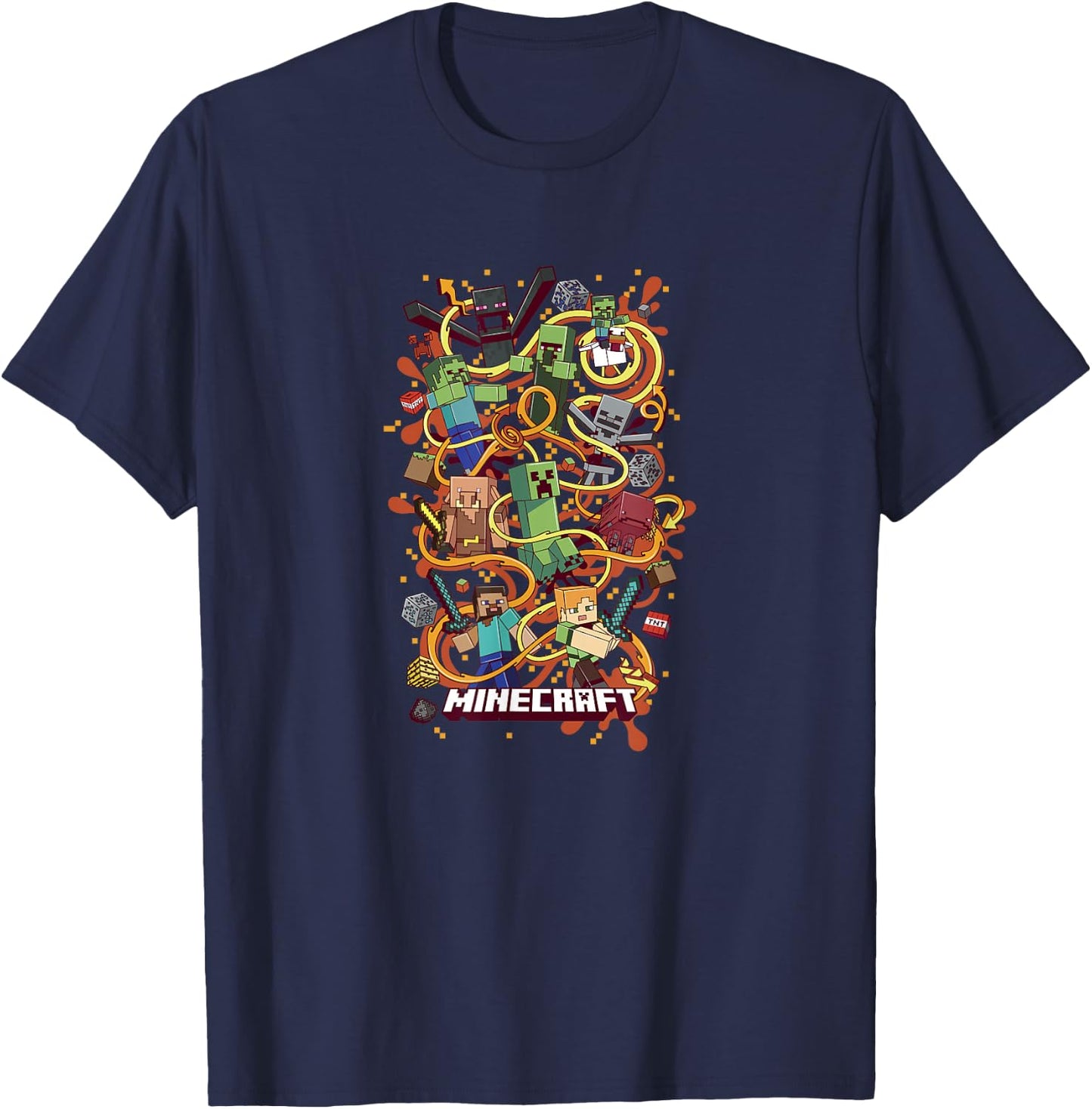 Minecraft Group Shot Funtage Arrow Composition T-Shirt - T-Shirt | Navy