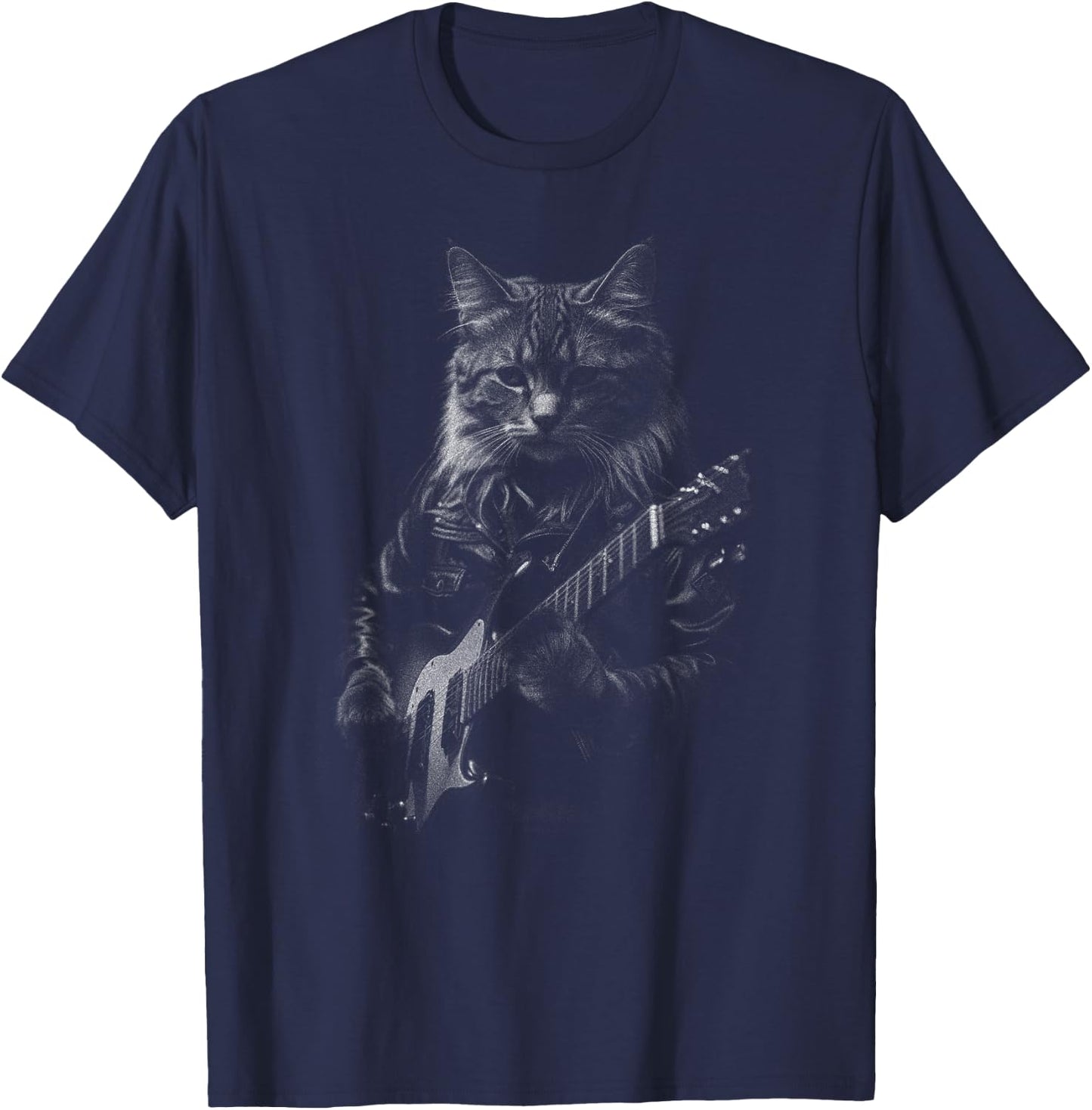 Rock Cat Playing Guitar woman Funny Guitar Cat T-Shirt - T-Shirt | Navy