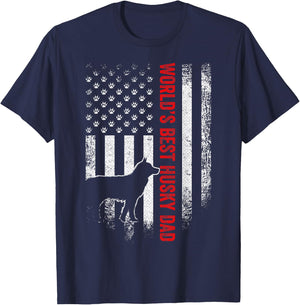 Vintage American Flag World's Best Siberian Husky Dad Funny Men T-Shirt - T-Shirt | Navy