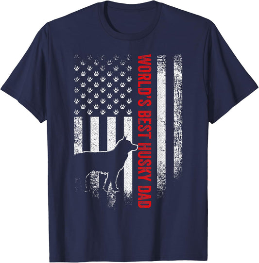 Vintage American Flag World's Best Siberian Husky Dad Funny Men T-Shirt - T-Shirt | Navy