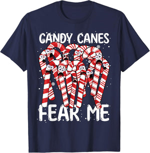 Candy Canes Fear Me Christmas Boys Girls Candy Cane Kids T-Shirt - T-Shirt | Navy