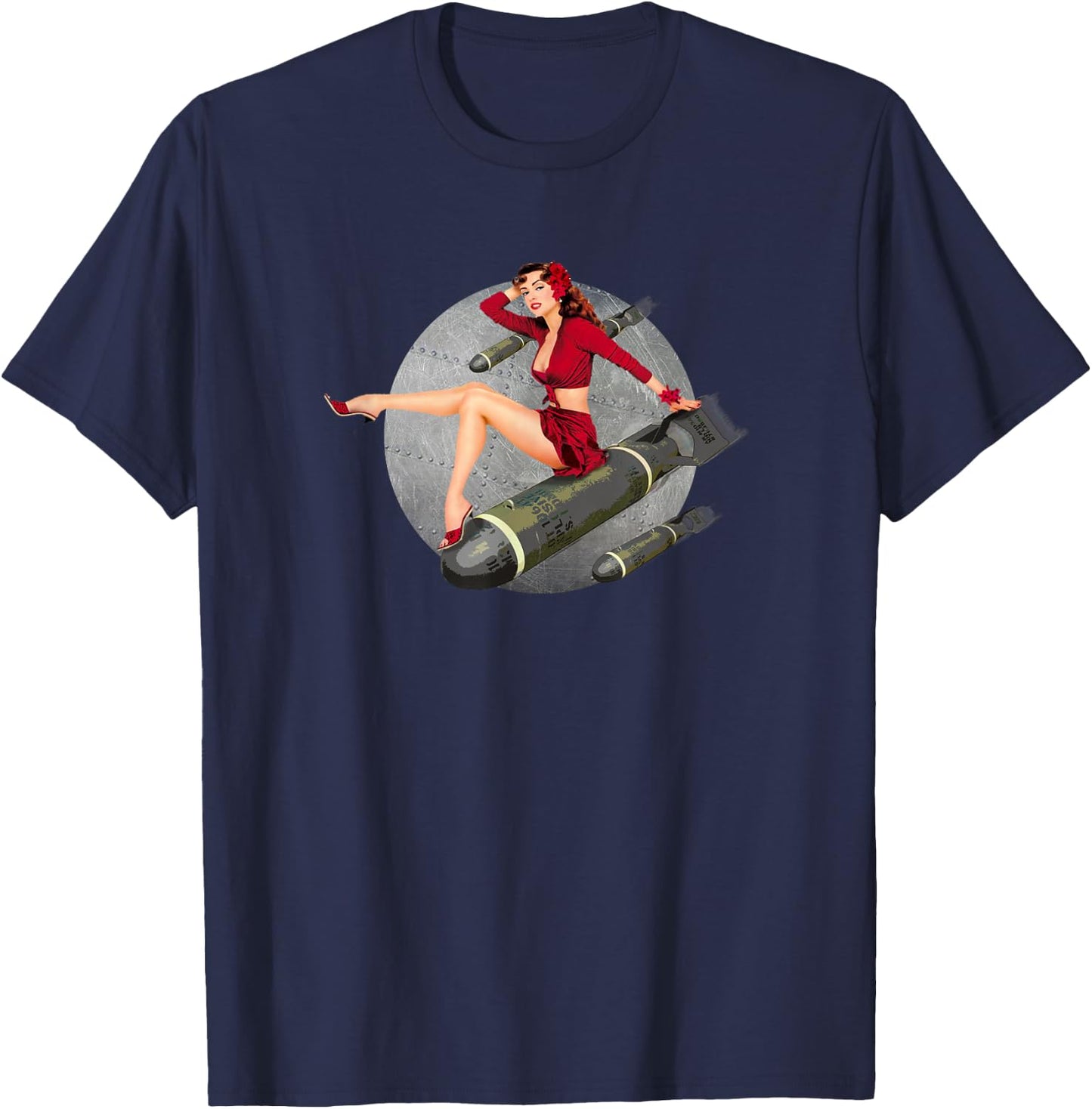 WW2 Retro Pin Up Girl Bombs Away T-Shirt - T-Shirt | Navy