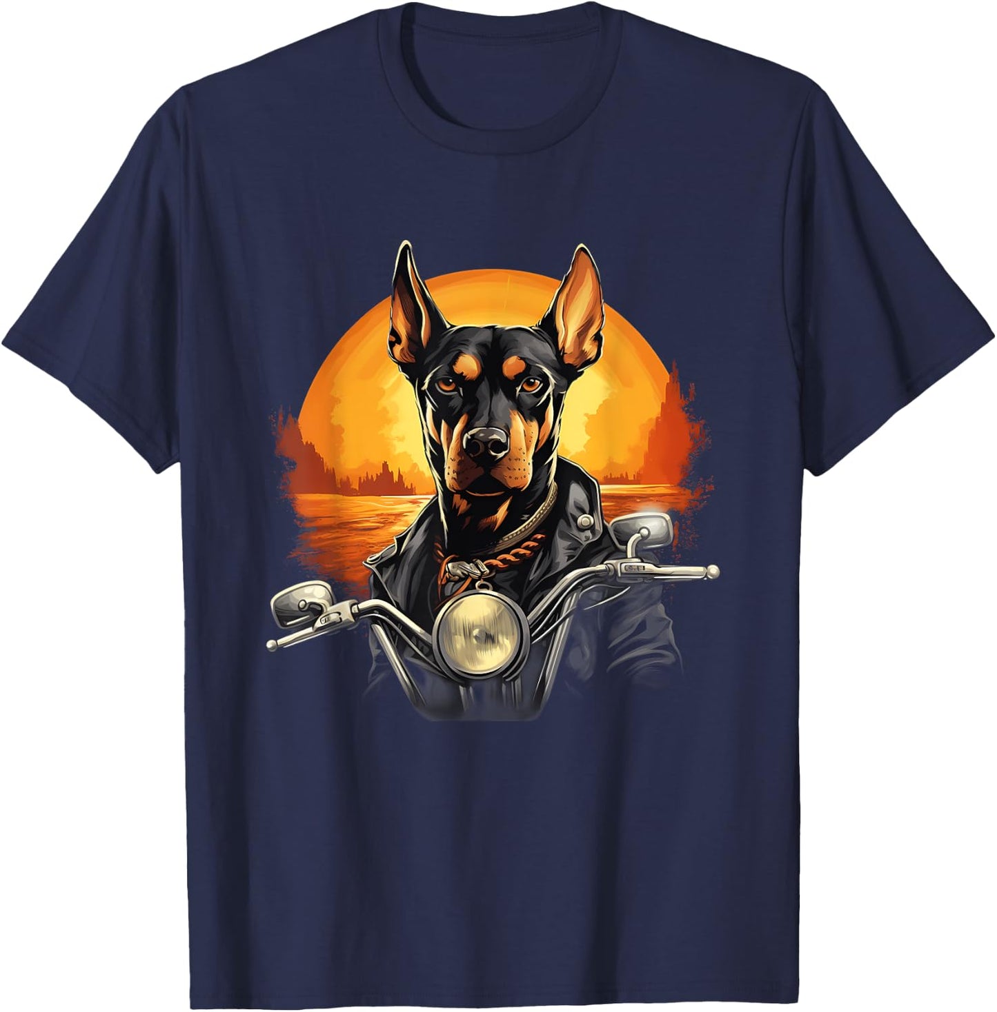 Biker Doberman Pinscher Dog Riding Motorcycle T-Shirt - T-Shirt | Navy